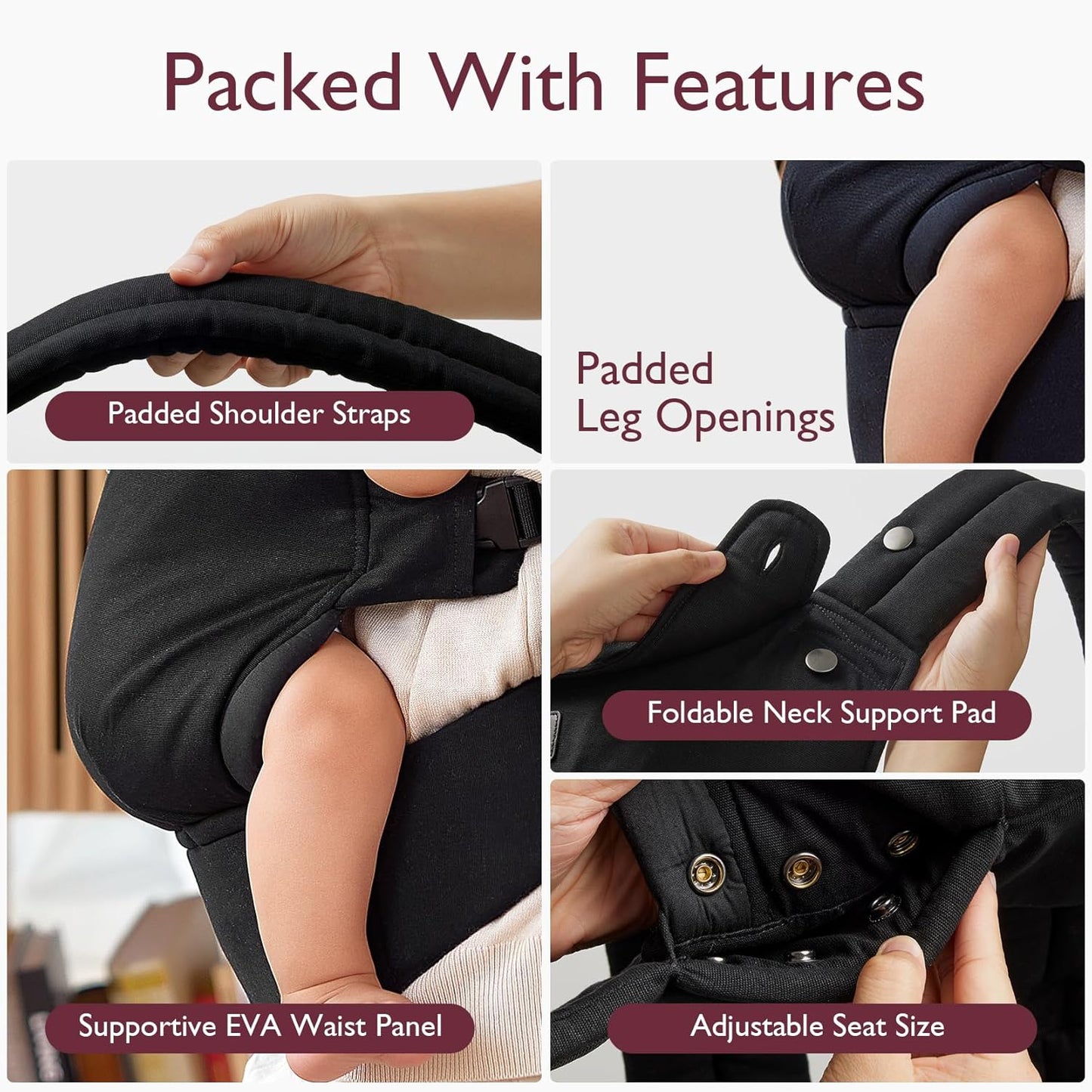 Ergonomic Baby Carrier - Newborn, Toddler, Lightweight Cozy Design, 7-44 lbs, Hands-Free Parenting, Enhanced Lumbar Support