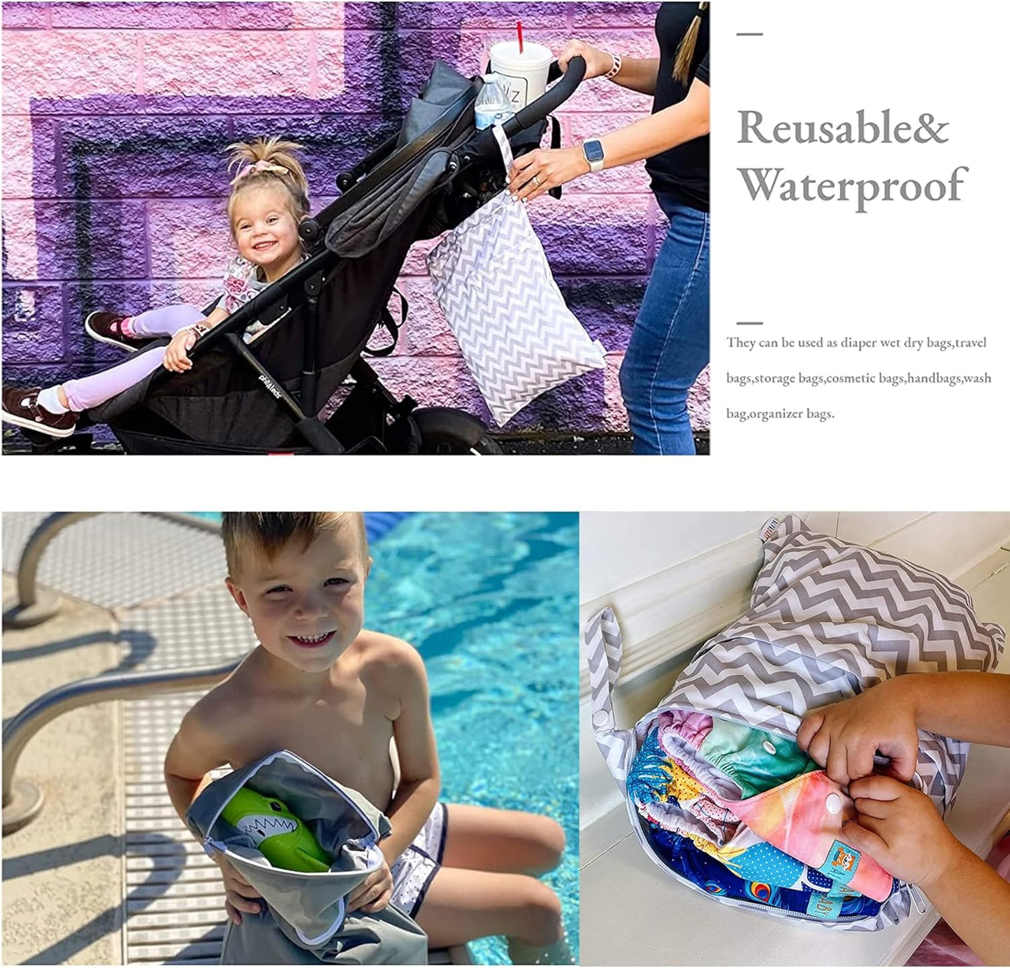 Waterproof Reusable Wet Dry Bags - Dual Pockets - 3-Pack for Travel