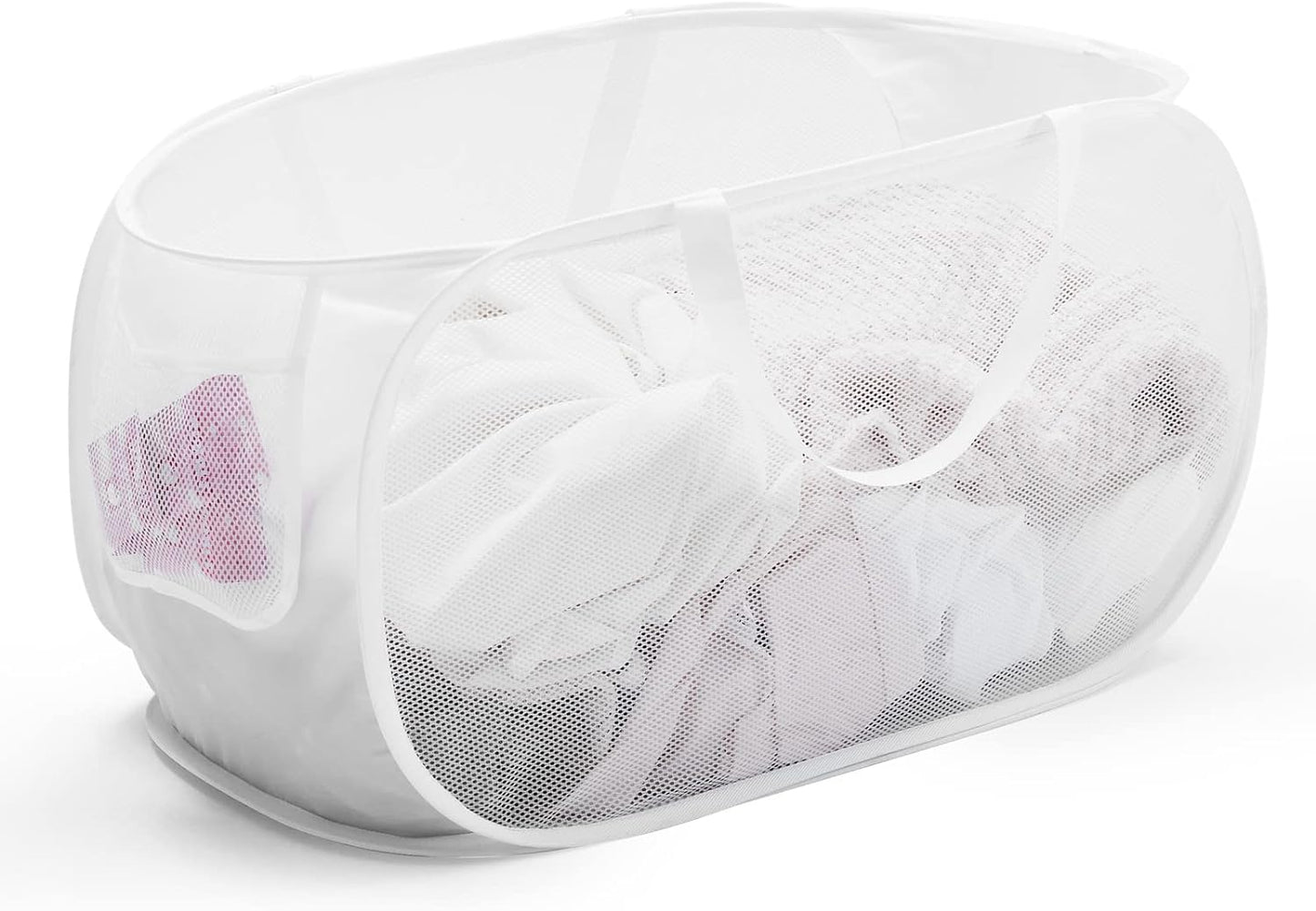 Collapsible Mesh Laundry Basket with Durable Handles and Pockets - Portable and Foldable Clothes Hamper