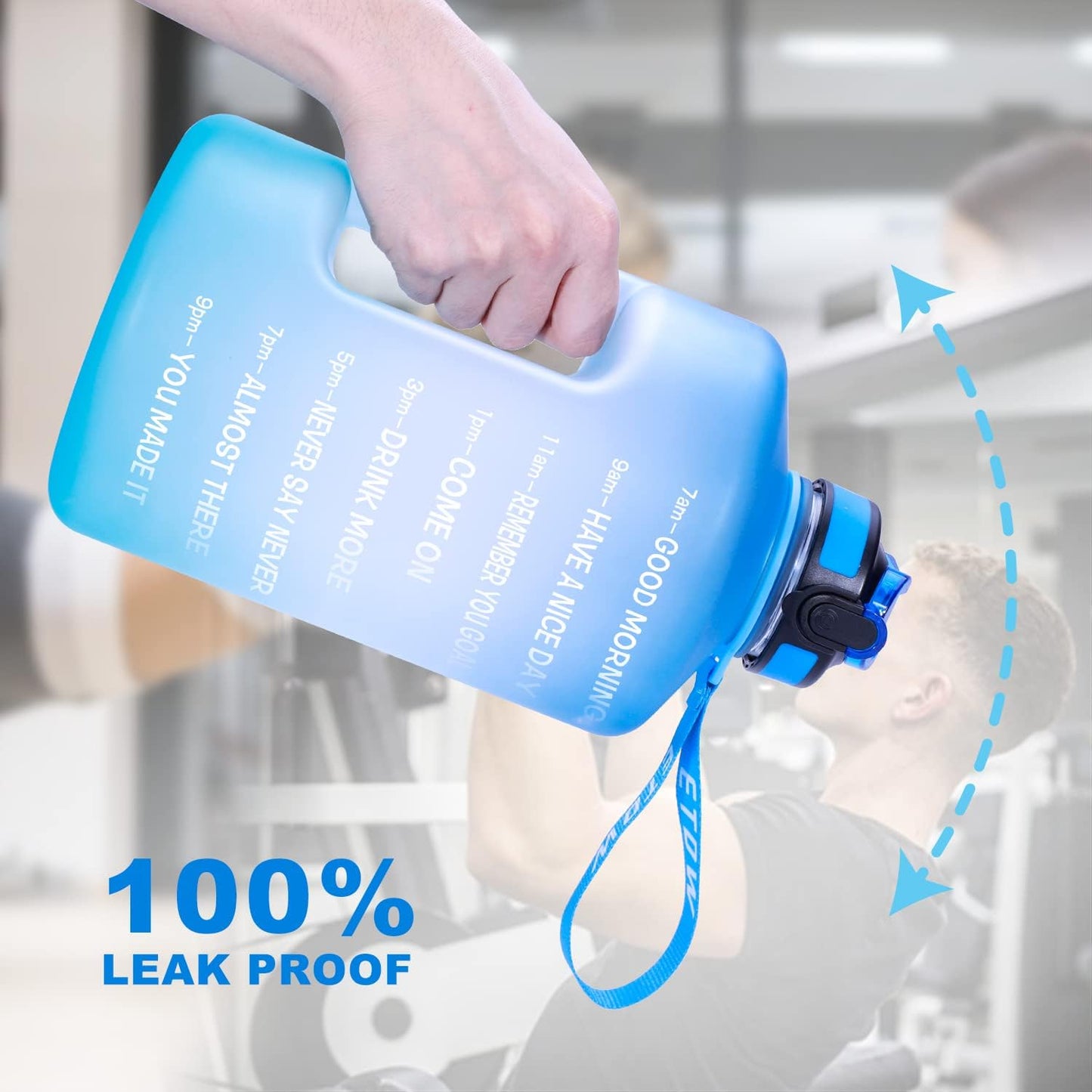 74OZ BPA-Free Gallon Water Bottle with Straw and Time Marker, Leakproof Fitness Container with Handle