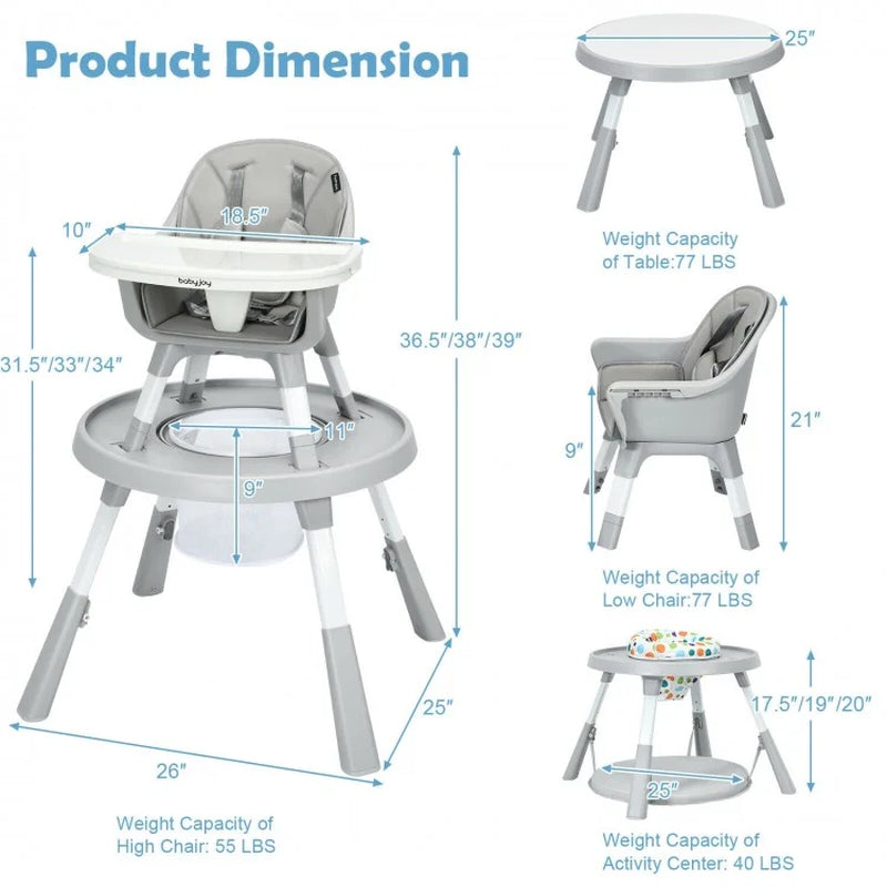 6-in-1 Adjustable Height Baby High Chair and Activity Center