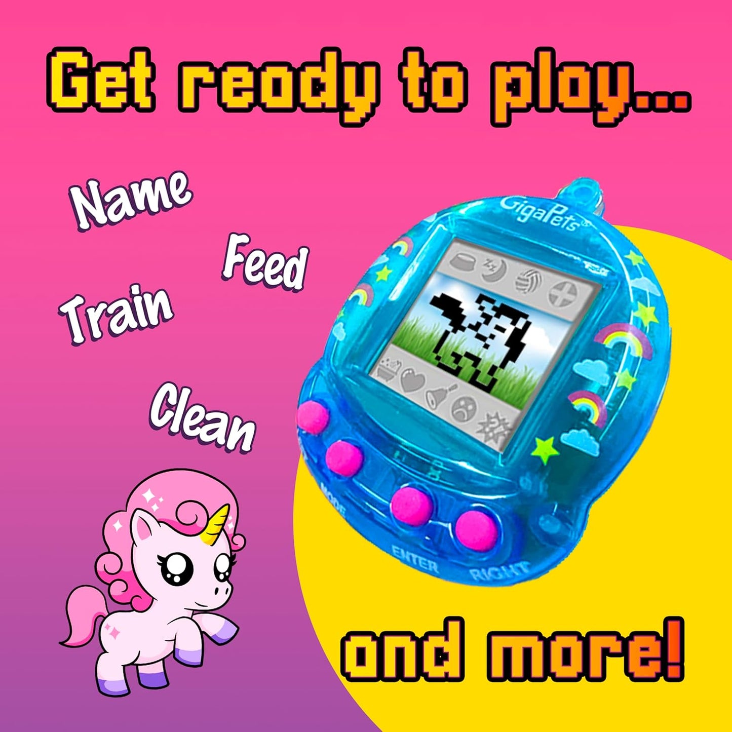 Giga Pets Unicorn Virtual Pet Toy, Collector's Edition-Glossy Housing Shell, Nostalgic 90s Design, 3D Interactive Motion