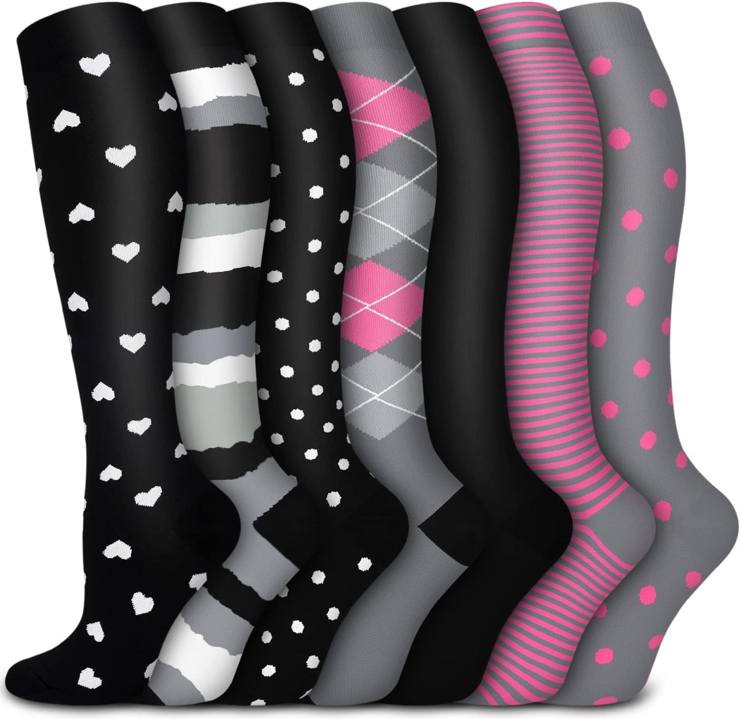7 Pairs Graduated Copper Compression Socks Women & Men Circulation 20-30 Mmhg-Best for Running,Nurse,Travel,Cycling