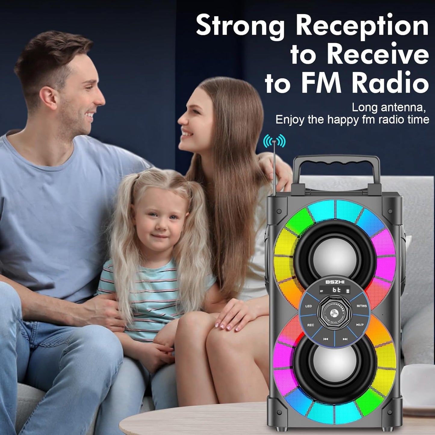 80W Portable Bluetooth Speakers - High-Performance Wireless Stereo Sound Boombox with Subwoofer, FM Radio, LED Lights, Remote Control