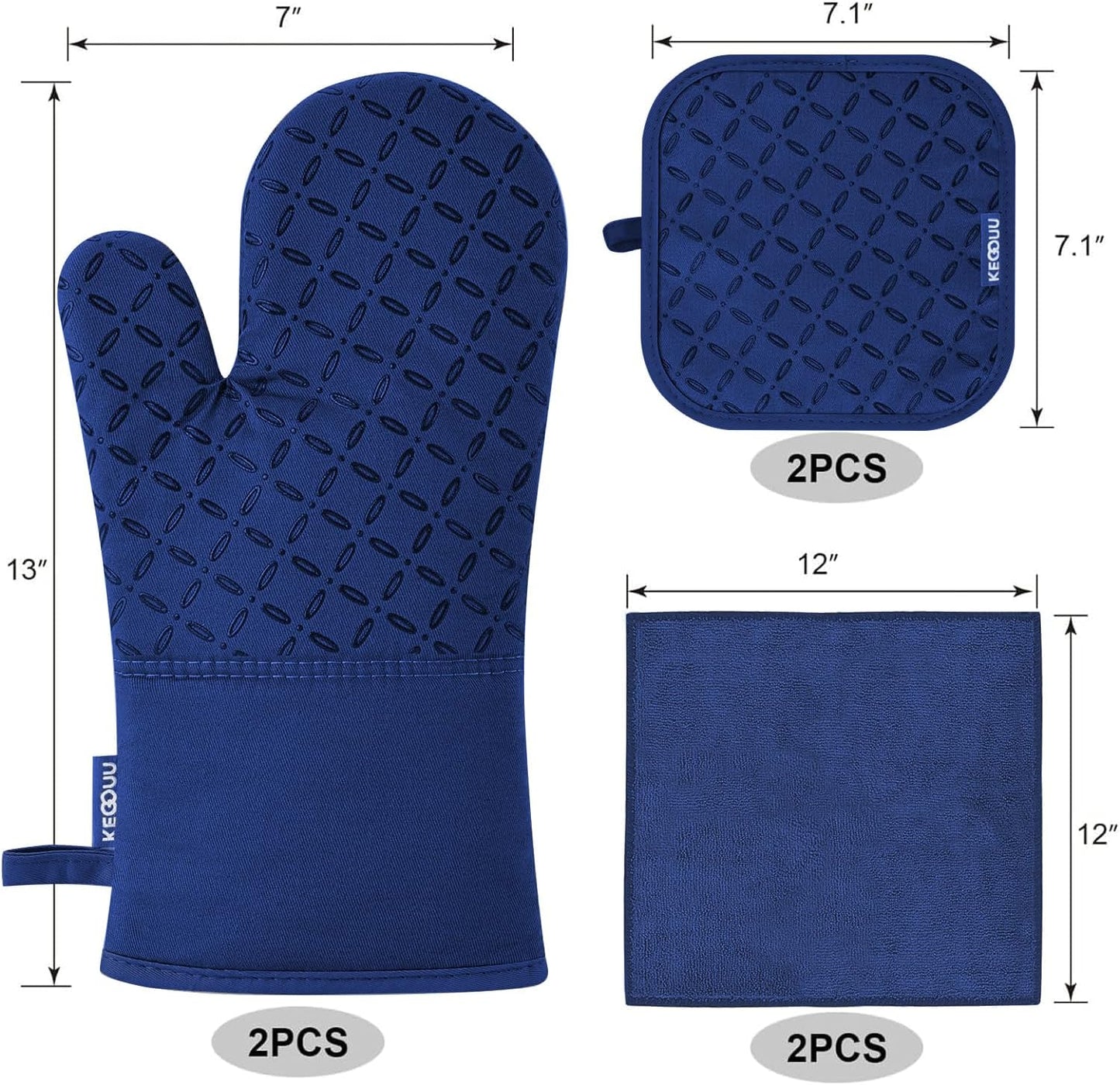 6-Piece High Heat Resistant Oven Mitts and Pot Holders Set with Non-Slip Silicone Surface, Extra Long Design for Safe Cooking up to 500 Degrees