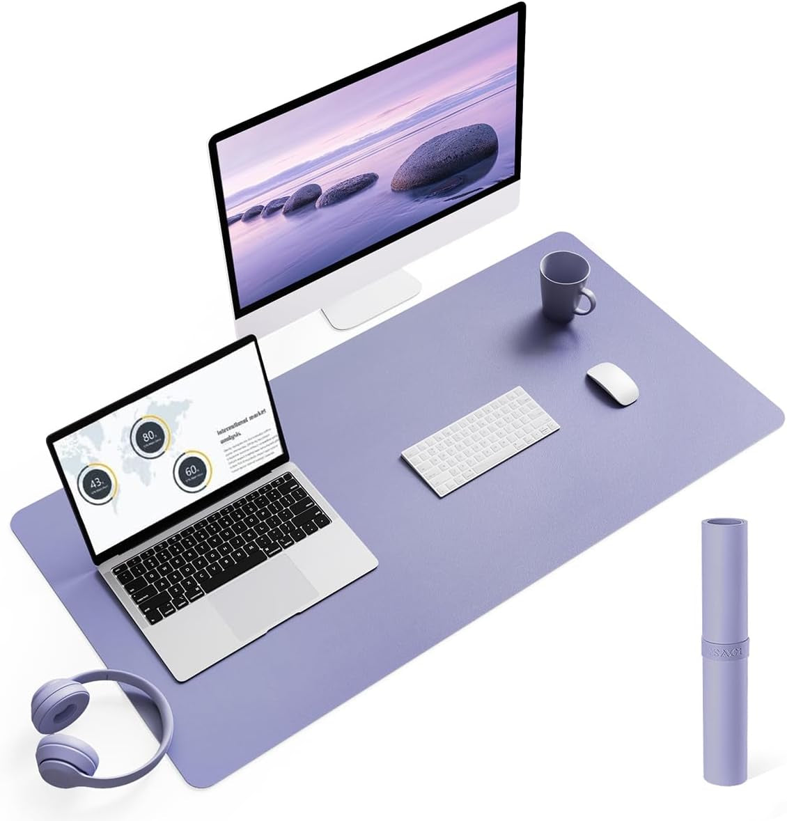 Non-Slip Waterproof PVC Leather Desk Pad, Ultra-Thin Large Mouse Pad, Easy-Clean Writing Mat (Olive Green, 31.5" x 15.7")