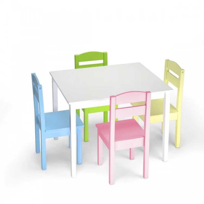 5 Pieces Kids Pine Wood Table Chair Set