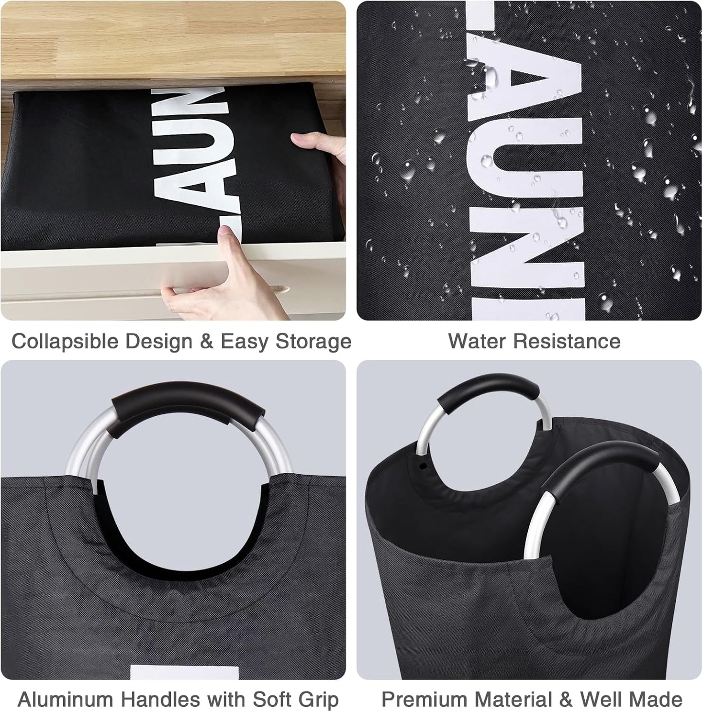 95L Large Laundry Baskets Collapsible, Tall Laundry Hampers, Canvas Laundry Bag Hamper, Fabric Clothes Hamper with Handles, Foldable Laundry Bin (Black)
