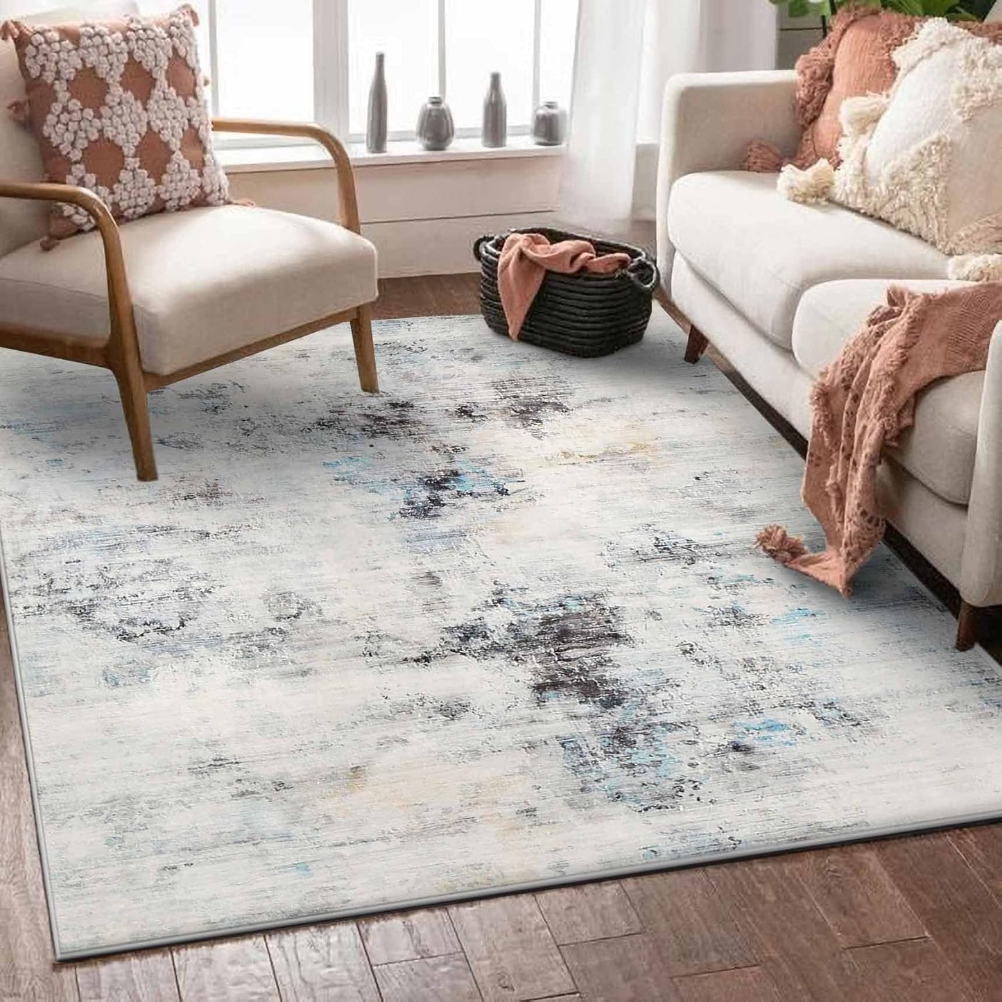Modern Soft Abstract Area Rug for Living Room, Bedroom, Kitchen, and Dining Room - Medium Pile Carpet Floor Mat