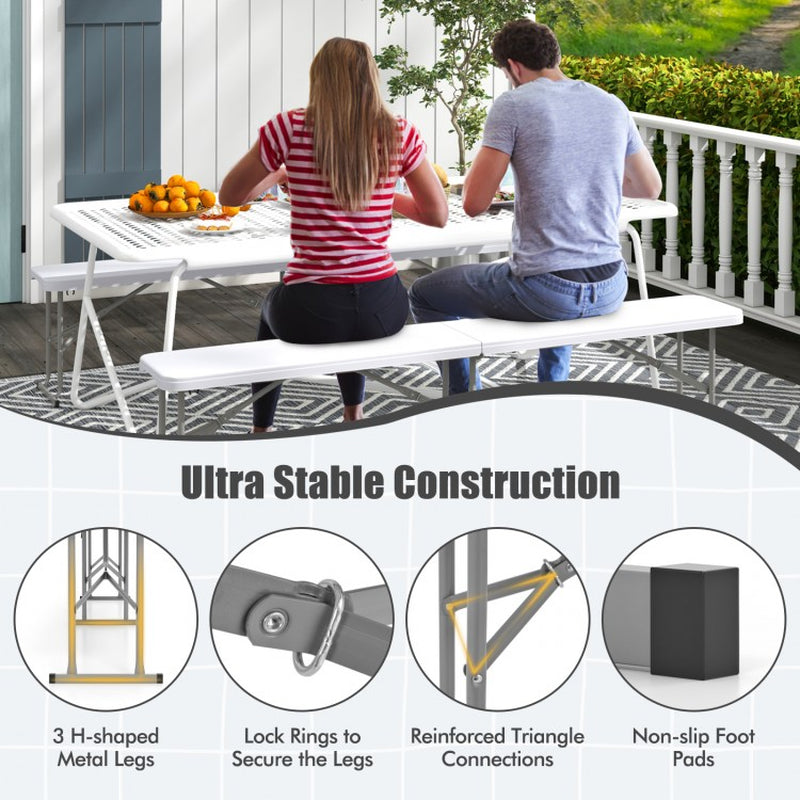 6-Foot Portable Plastic Folding Bench for Picnics, Camping, and Dining with Carrying Handle