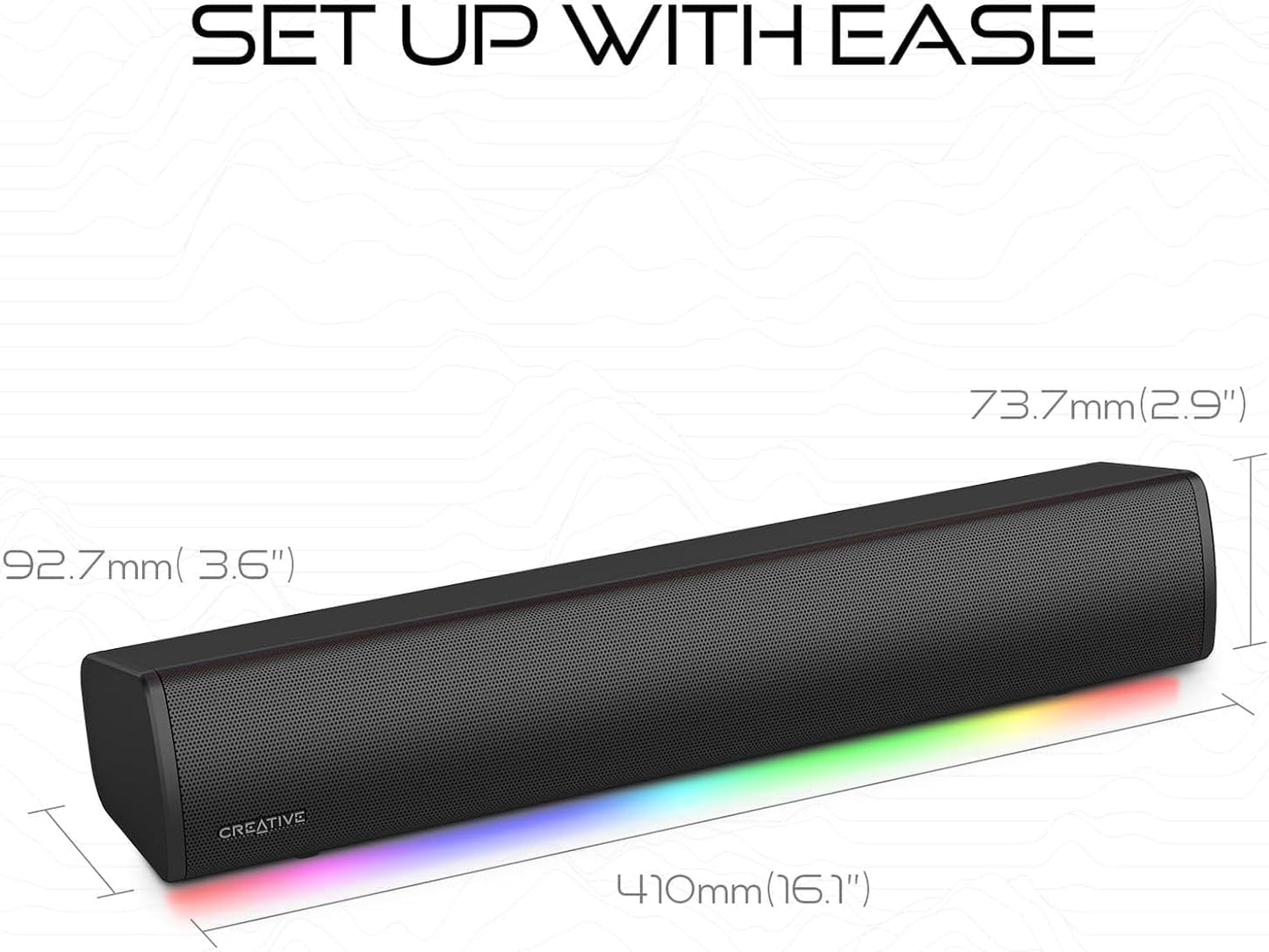 Compact RGB Gaming Soundbar with Superwide Technology, USB-Powered, Bluetooth 5.4, and Headphone-Out Port for PC and Mac