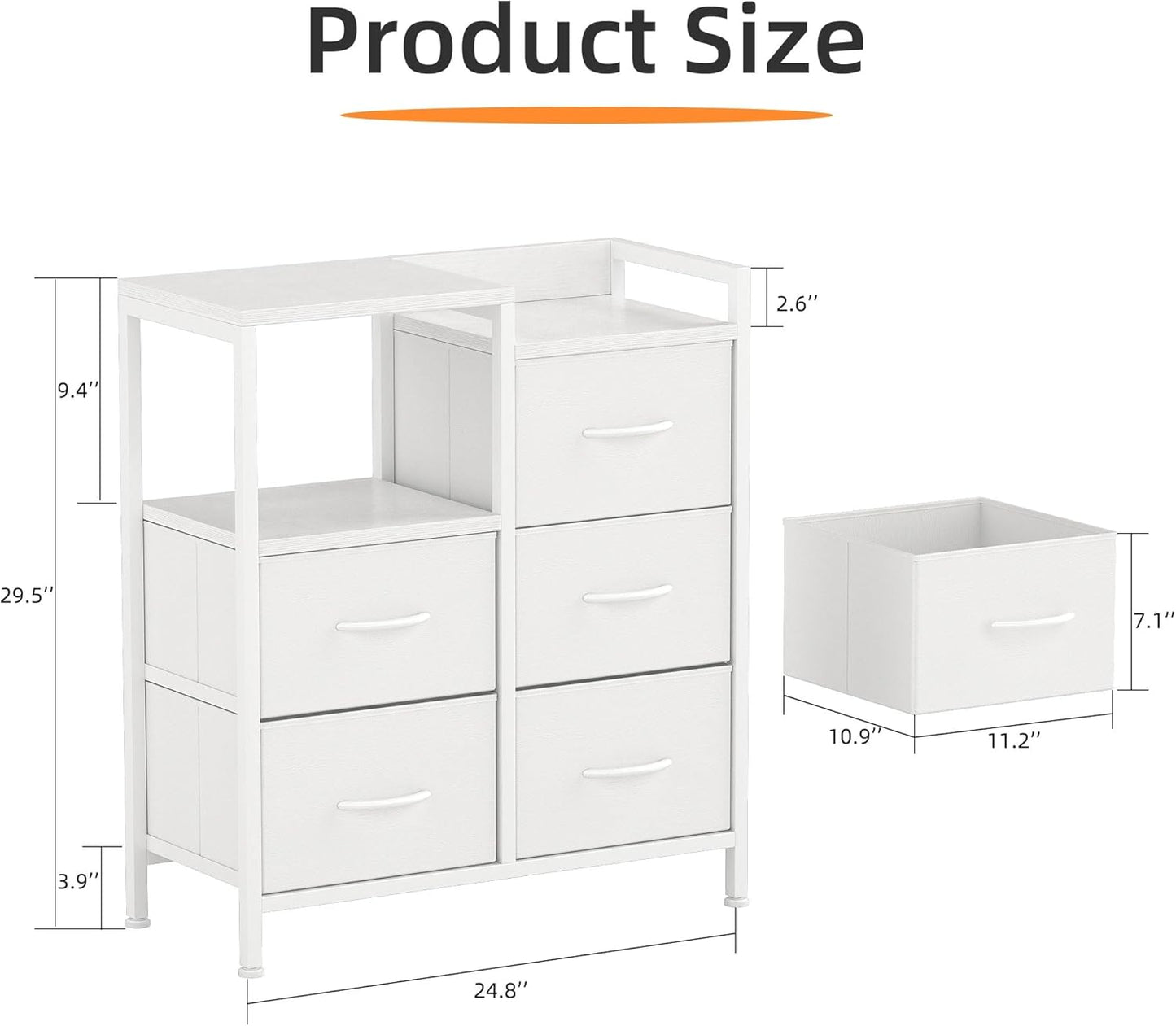 Fabric Dresser for Bedroom, 5 Drawer 3-Tire Dresser, Storage Tower with Fabric Bins, Storage Cabinet for Entryway, Living Room & Closets (White)