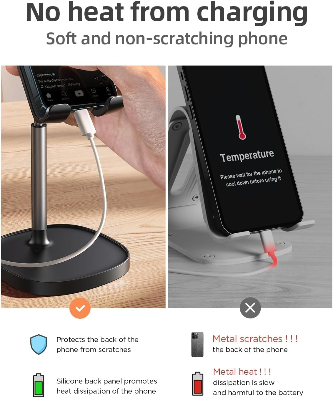Adjustable Height Cell Phone and Tablet Stand for Desk, Compatible with All Mobile Devices and Small iPads (4-9.7 Inch) - Black