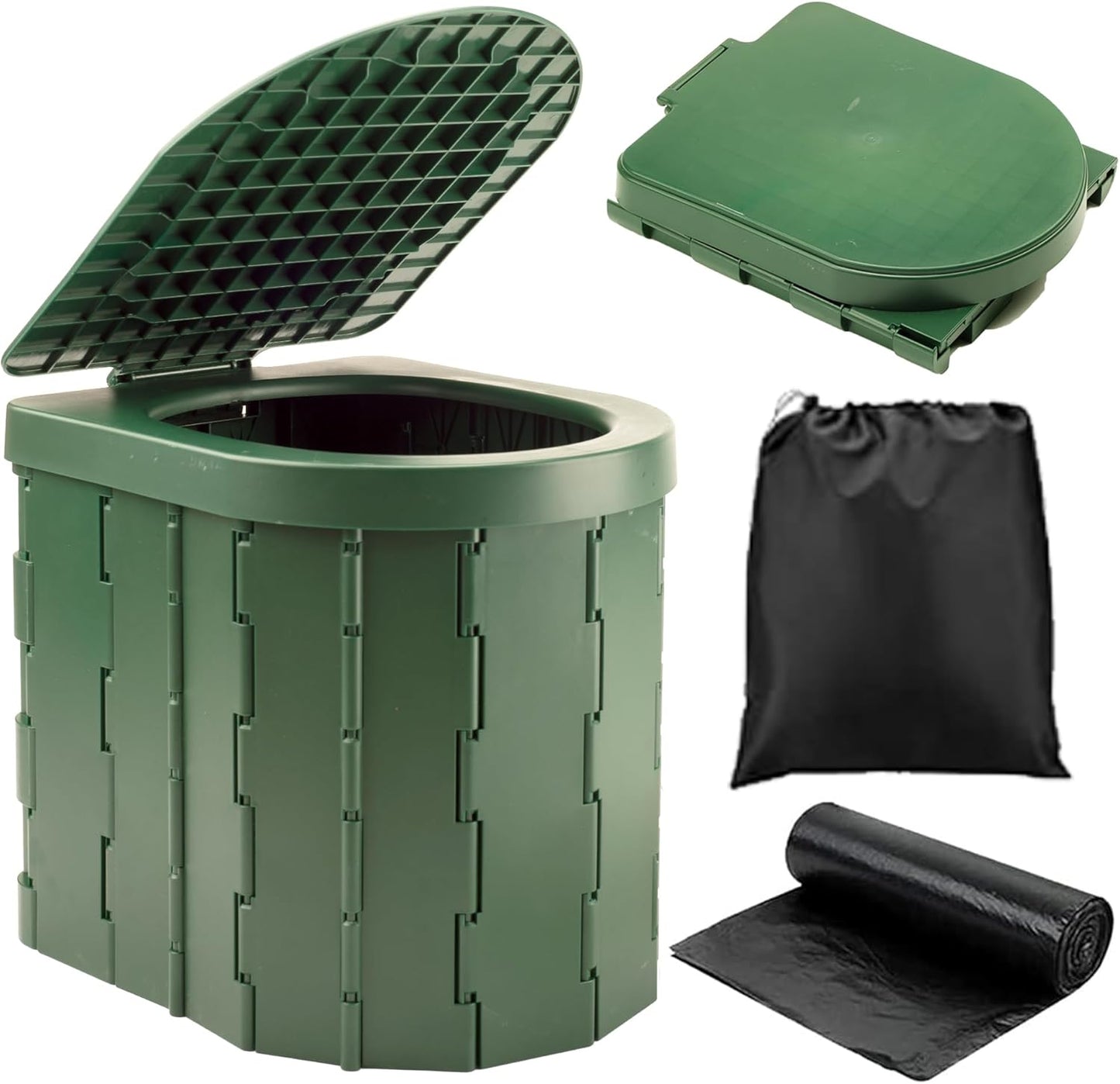 Portable Outdoor Toilet - Collapsible Camping and Fishing Toilet Bucket (Black)