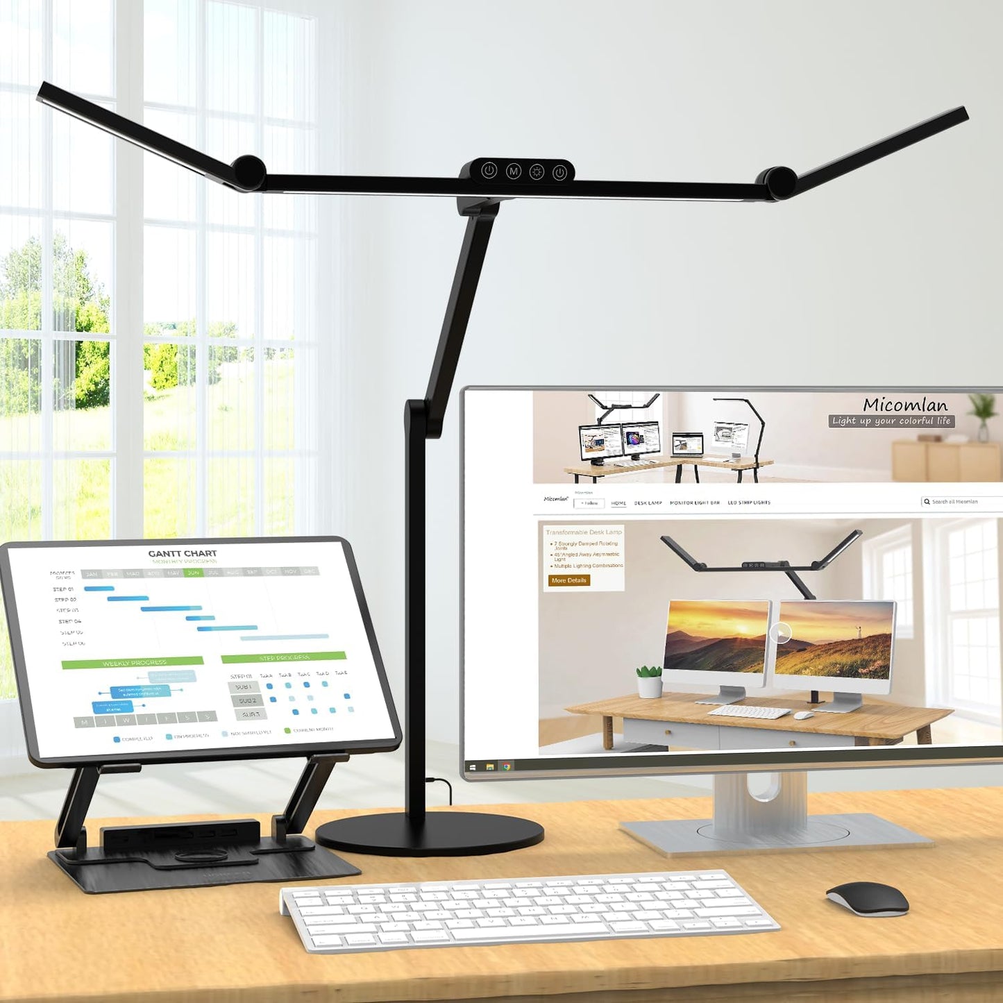 LED Desk Lamp with Clamp - Architect-Style Lighting for Home Office, 24W Ultra Bright with Auto Dimming and Stepless Brightness Control