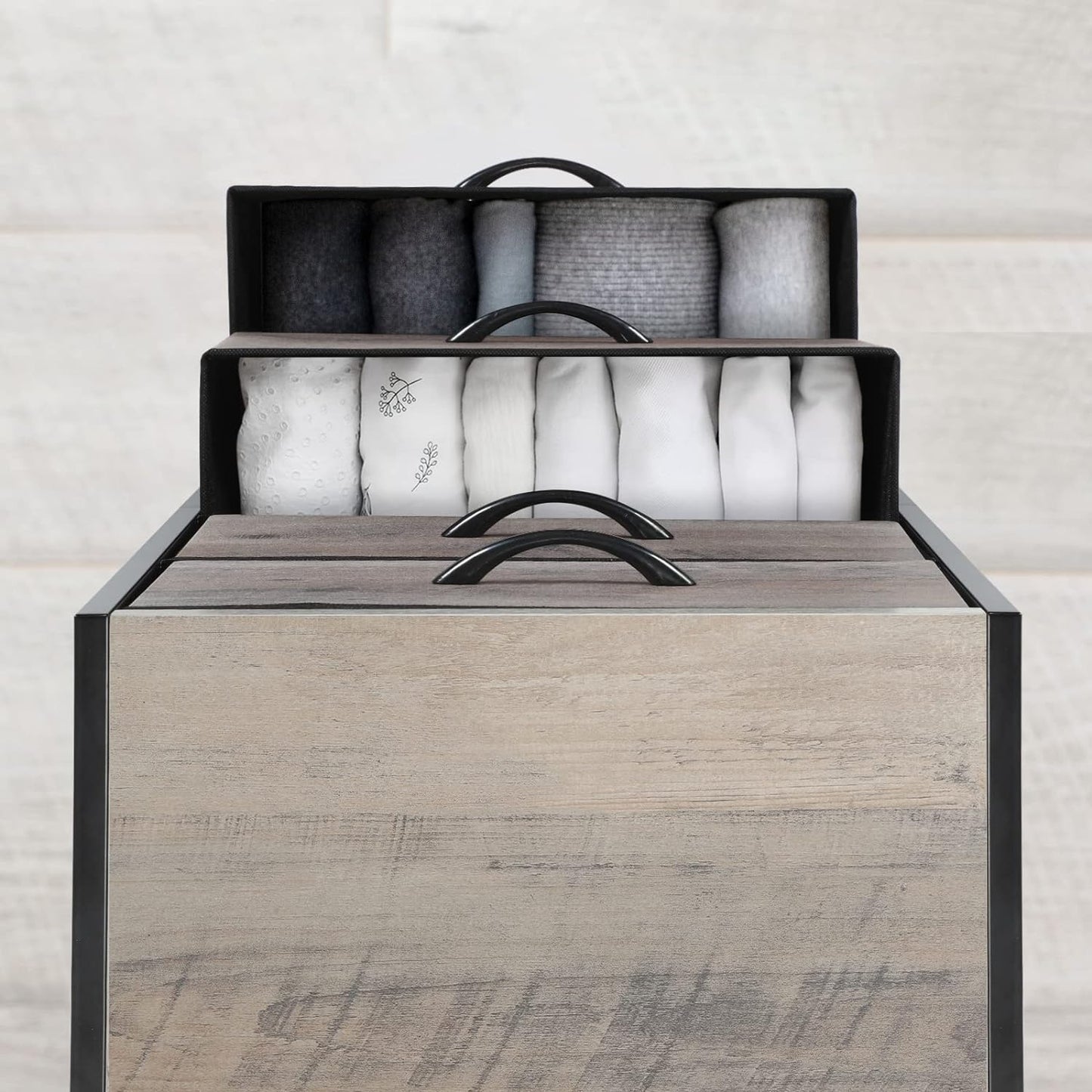 Light Grey Fabric Dresser with 4 Drawers, Sturdy Steel Frame and Wood Top