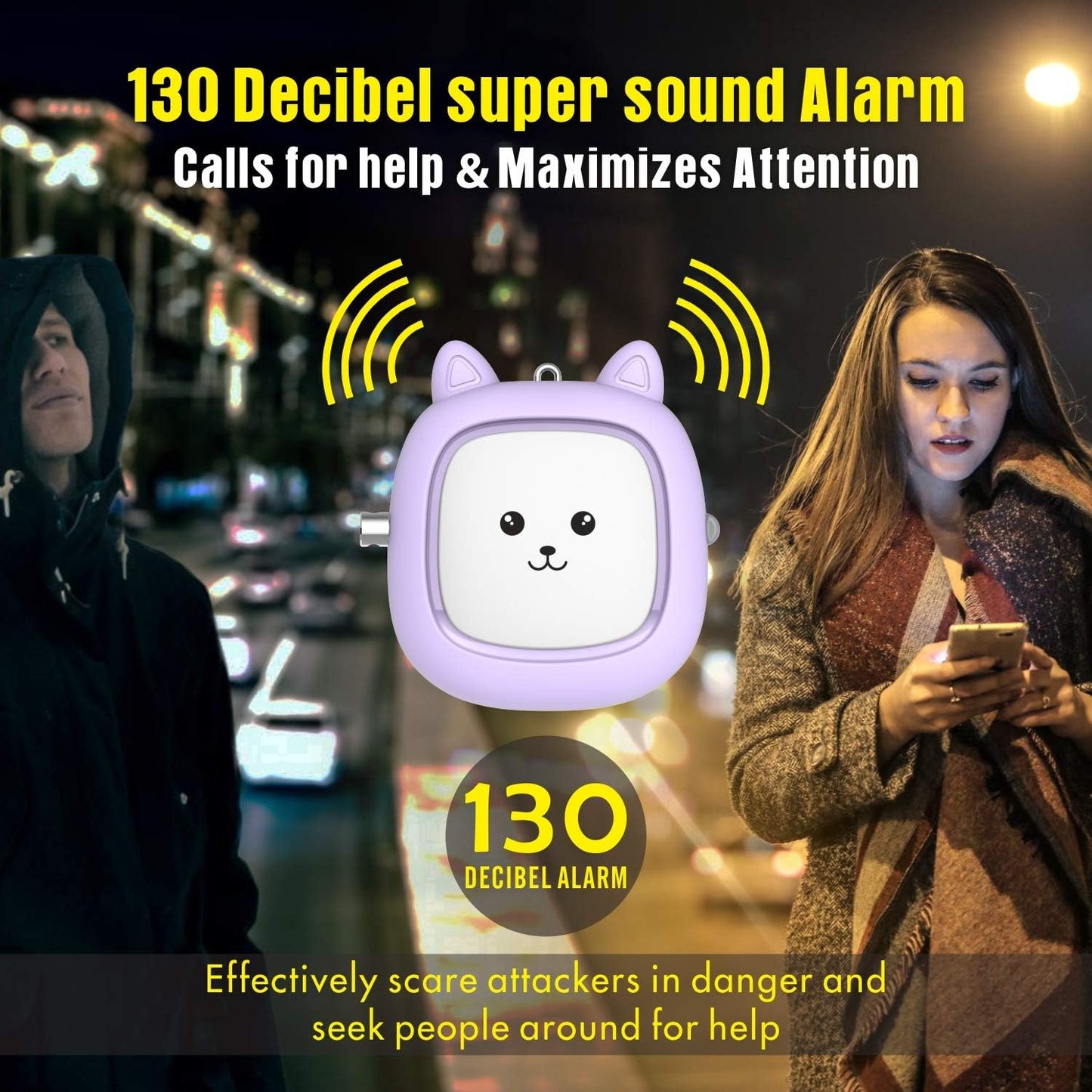 Safe Sound Personal Alarm - 3 Pack 130 dB Emergency Self-Defense Keychain - LED Light Enhanced Security (Black/Purple/Green)