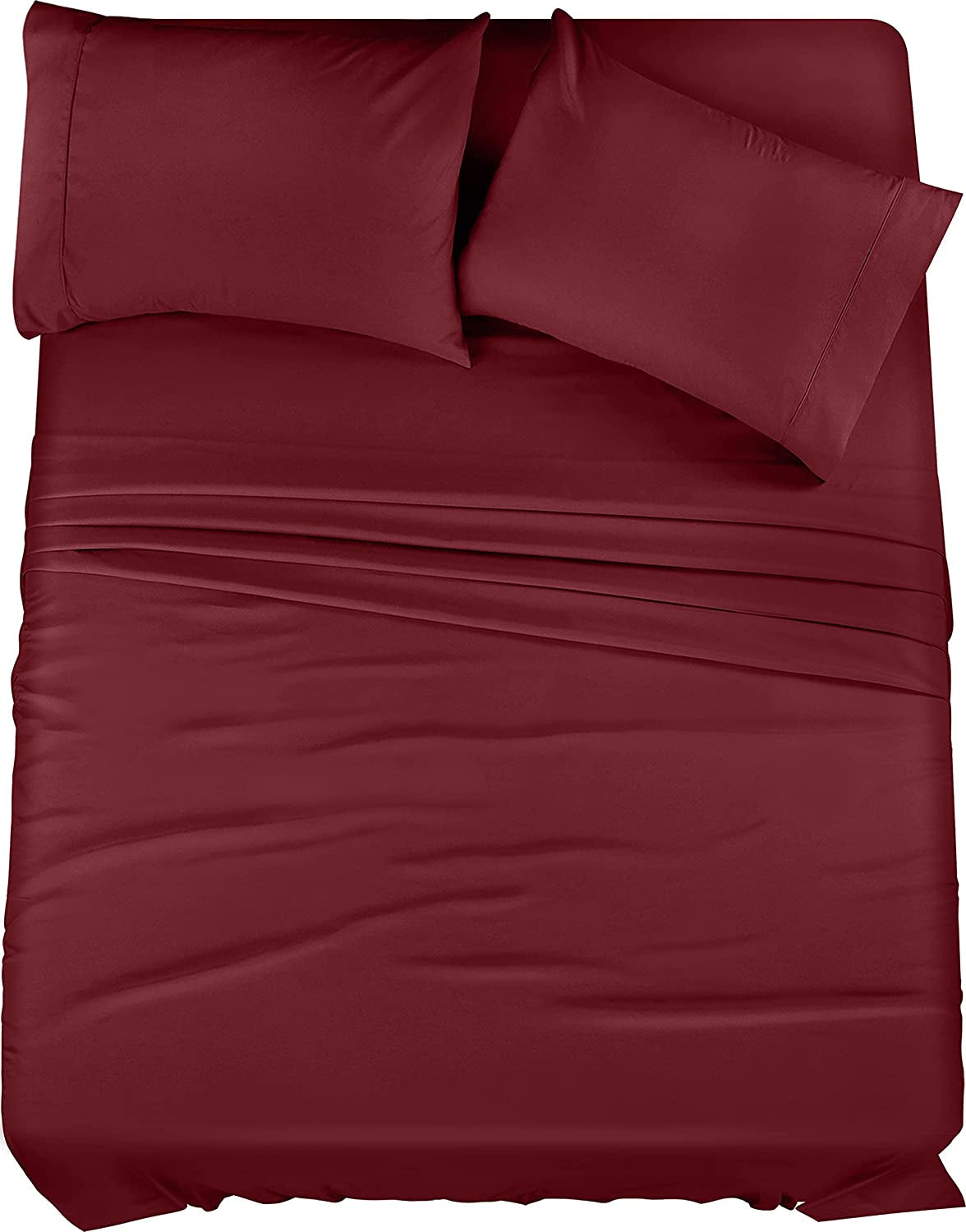 Queen Bed Sheet Set - 4-Piece Bedding Collection - Soft Brushed Microfiber - Shrinkage and Fade Resistant - Easy Care - Burgundy