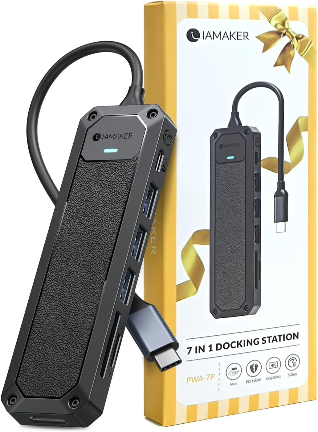 7-Port USB 3.0 Hub - High-Speed 5Gbps Data Adapter for Laptops, PCs, Printers, and More