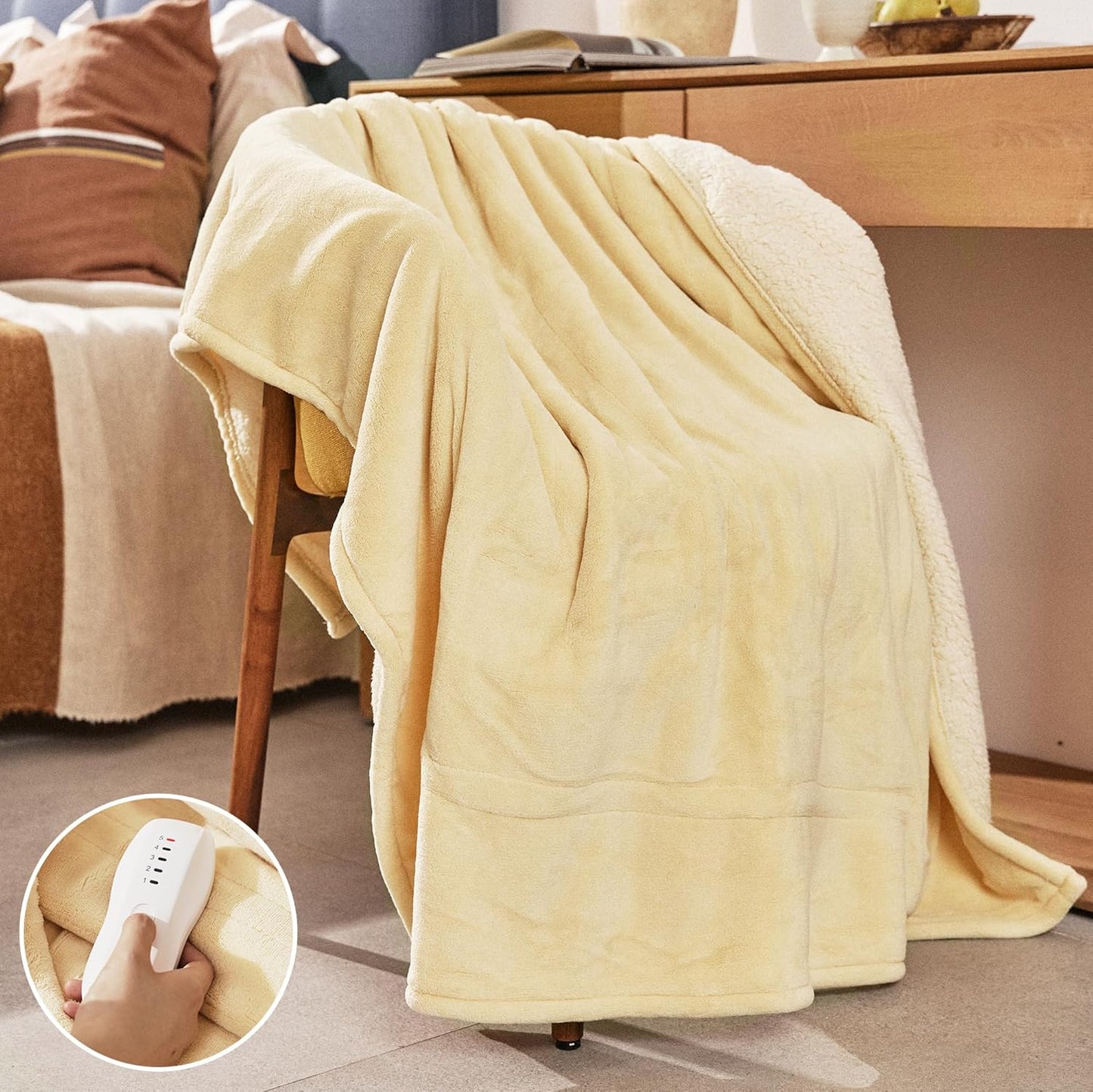 Electric Heated Blanket 50''x60'' - Soft and Comfortable Throw with 5 Heat Settings, 3-Hour Auto Shut-Off, ETL & FCC Certified, Machine Washable (Yellow)