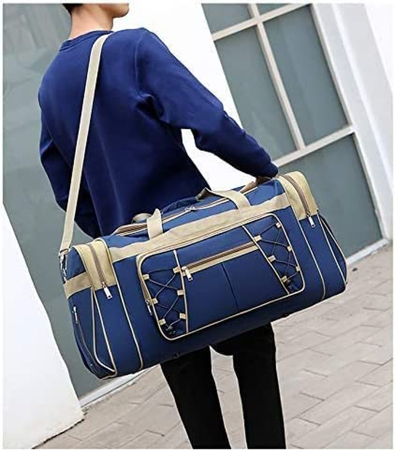 Extra Large Lightweight Oxford Travel Duffle Bag for Men and Women - Waterproof Weekender Overnight Carry-On Luggage (26", Blue Gold)