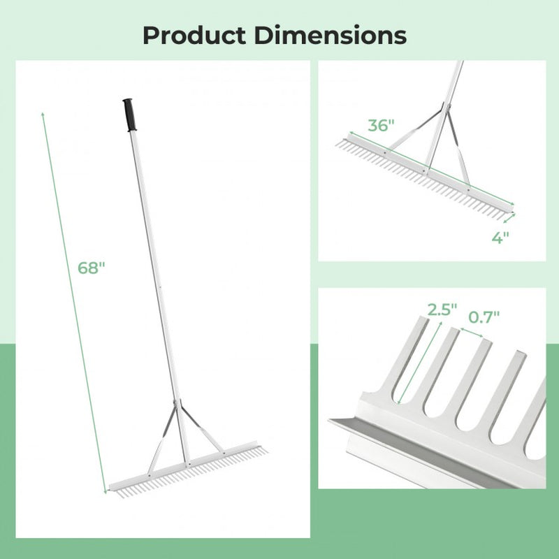 Professional Aluminum Rake with 36-Inch Wide Head and 68-Inch Handle