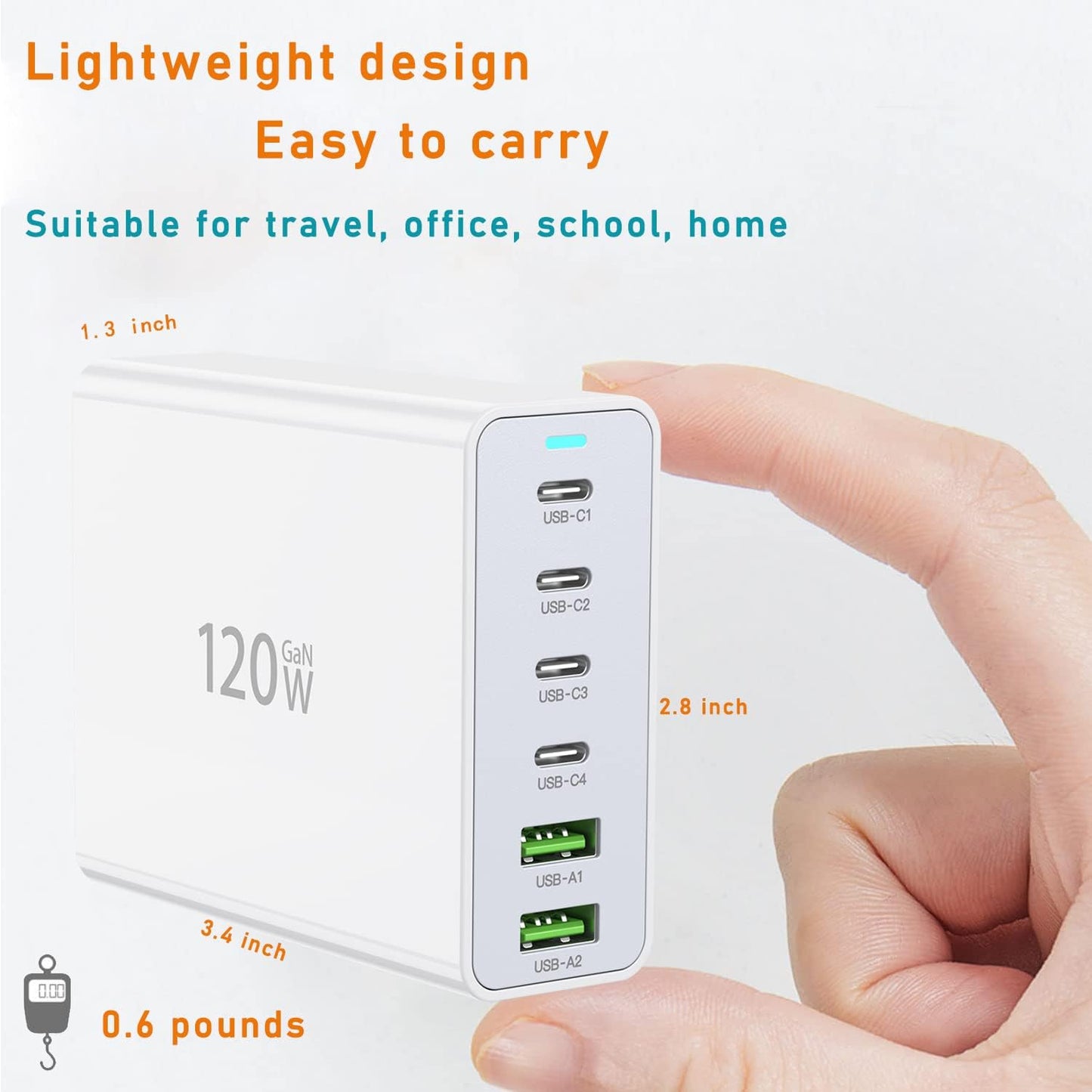 120W USB C Fast Charging Station with 6 Ports, Multiport USB Wall Charger Hub Compatible with iPhone 14/13/12/15, Samsung Galaxy S23/S22/Note, iPad Pro, and Tablets