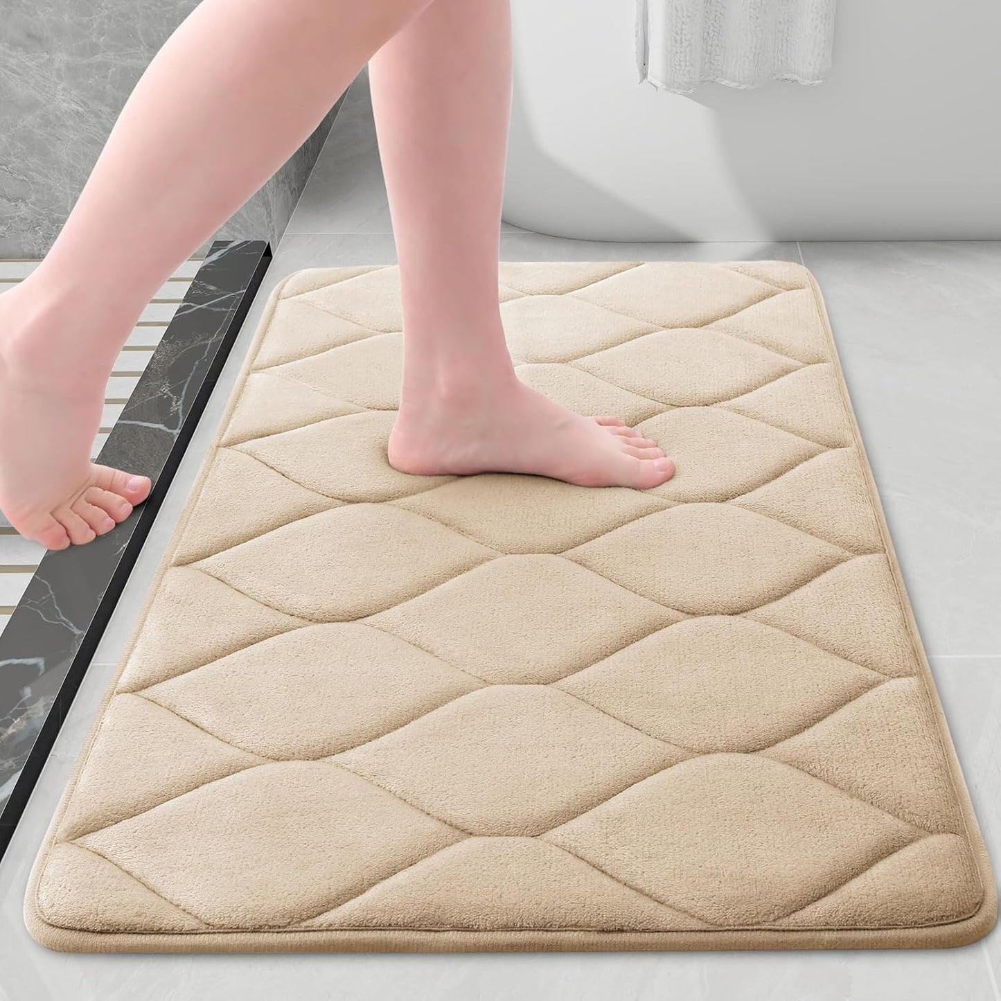 Memory Foam Bath Mats - Soft, Non-Slip, Water-Absorbent, Machine Washable Bathroom Rugs, 24" x 16", Dark Grey