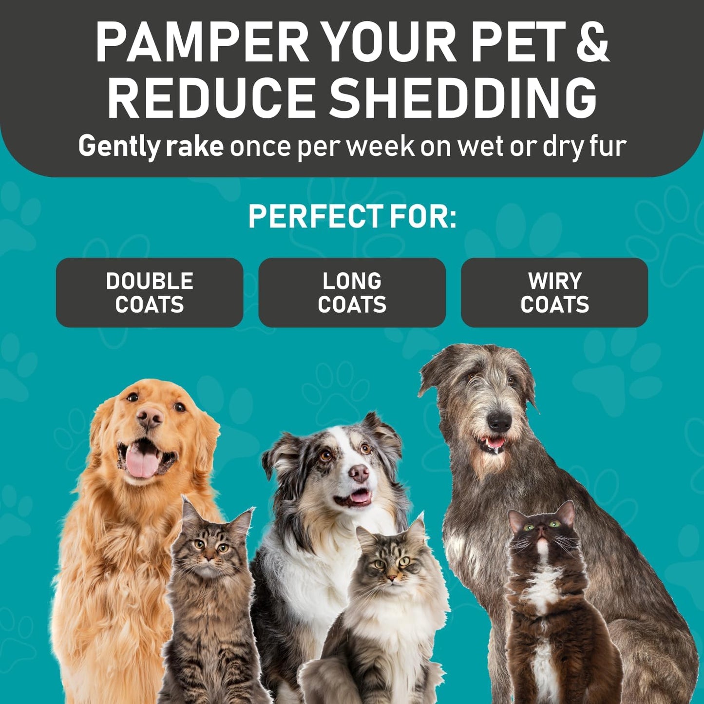 Pet Grooming Brush - Double-Sided Shedding, Demating Tool - Dogs, Cats - Undercoat Rake - Reduces Shedding by 95% - Blue