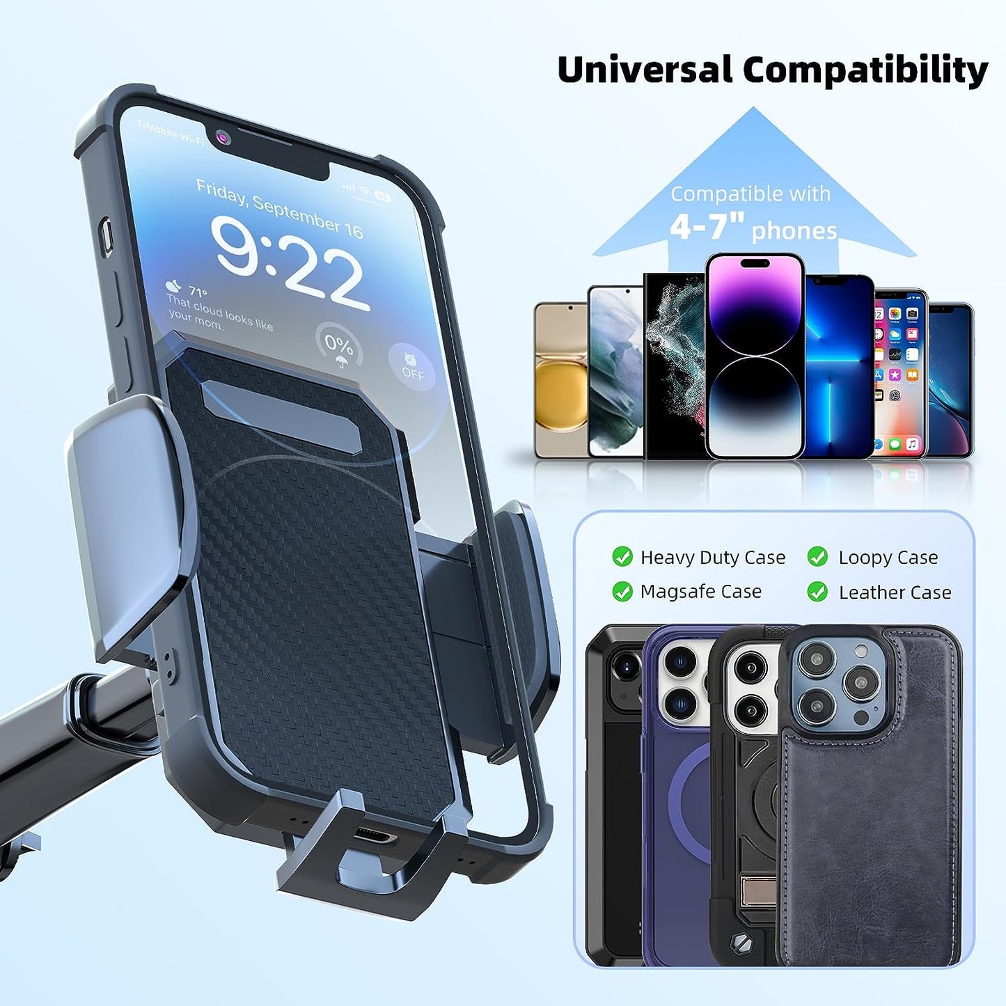 3-in-1 Universal Car Phone Holder with Off-Road Level Suction Cup and Clip - Dashboard, Windshield, and Vent Mount