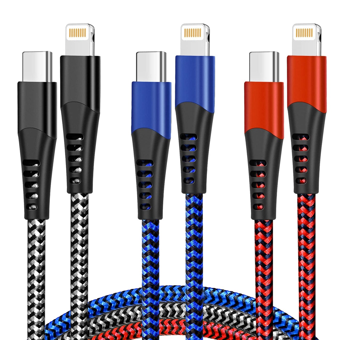 Iphone Charger, 5 Pack 3/3/6/6/10FT Apple Mfi Certified USB Lightning Cable Nylon Braided Fast Charging Cord Compatible for Iphone - Black