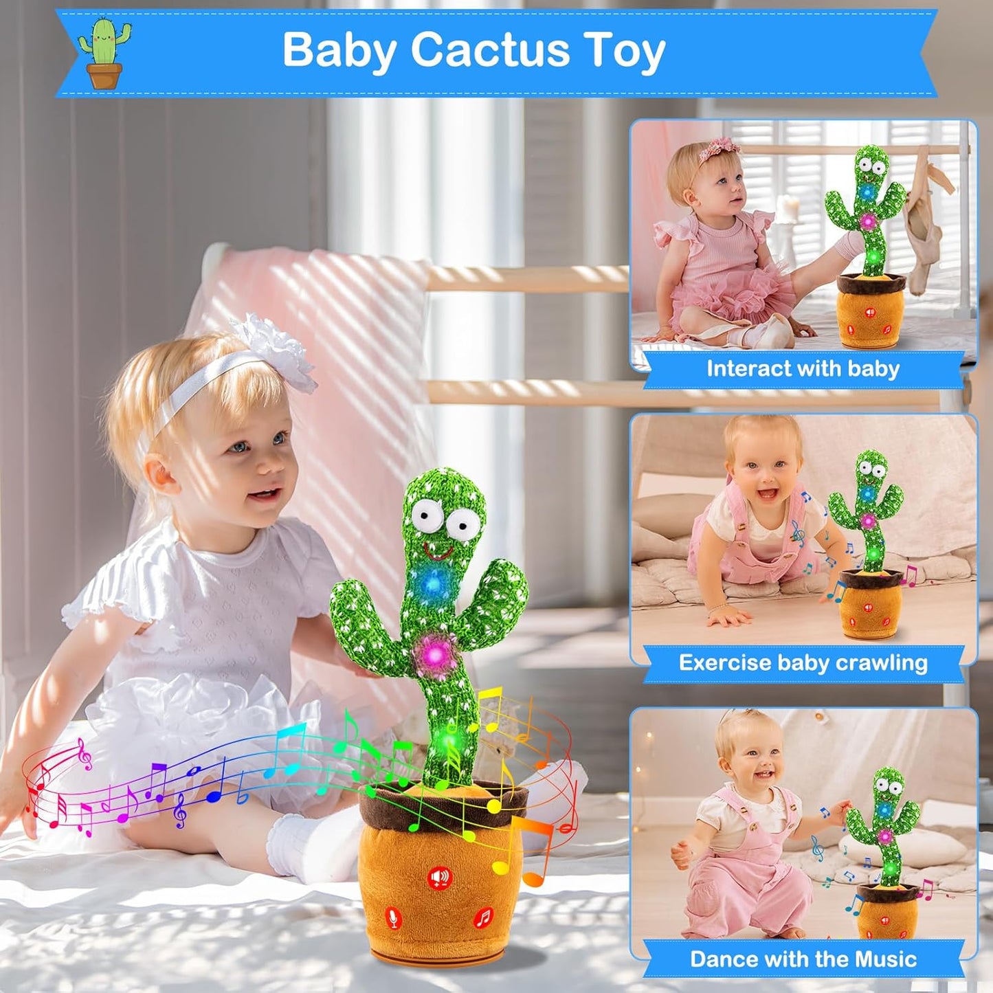 Interactive Dancing Cactus Toy for Toddlers - Voice Mimicking and Singing 120 Songs, Aged 3+, Including Autism-Friendly Features