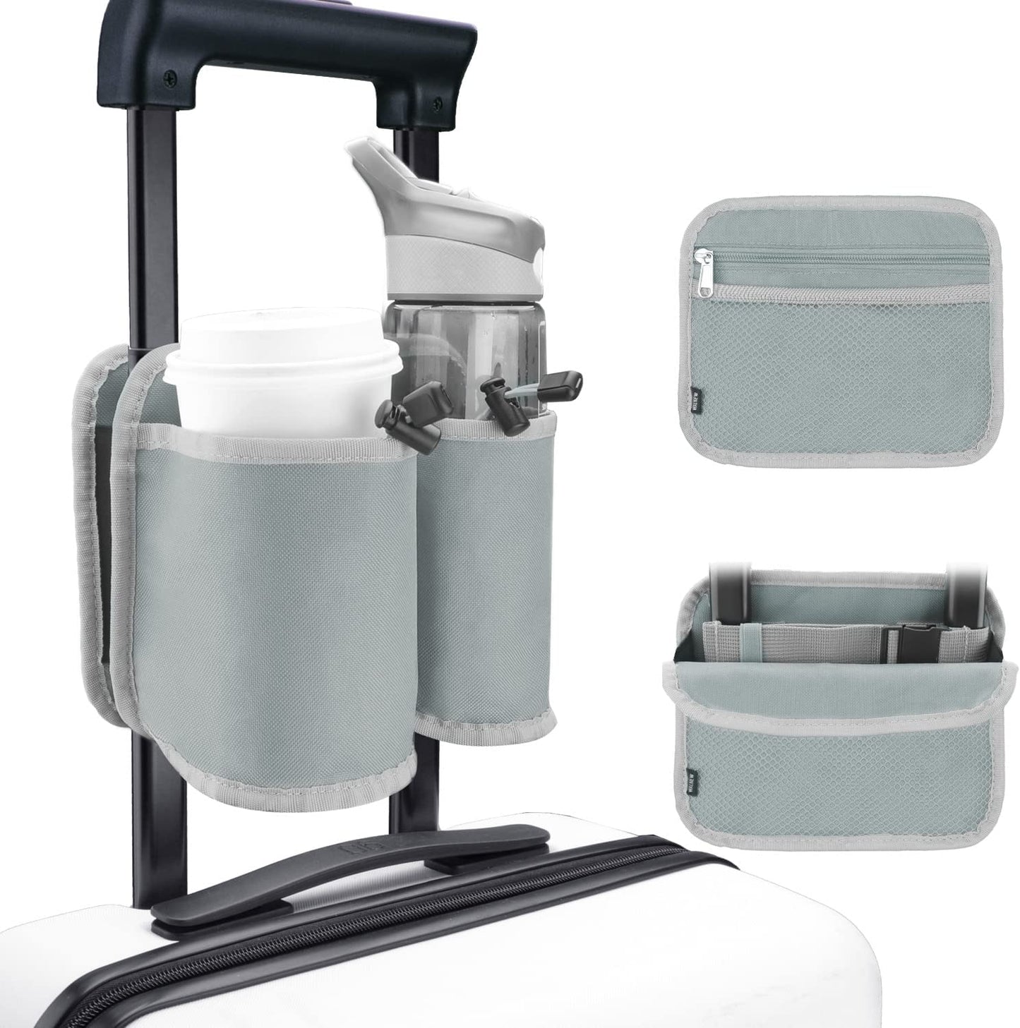 Luggage Travel Cup Holders for Roll-On Suitcase Handles - Beverage Carrier for Coffee Mugs and Drinks
