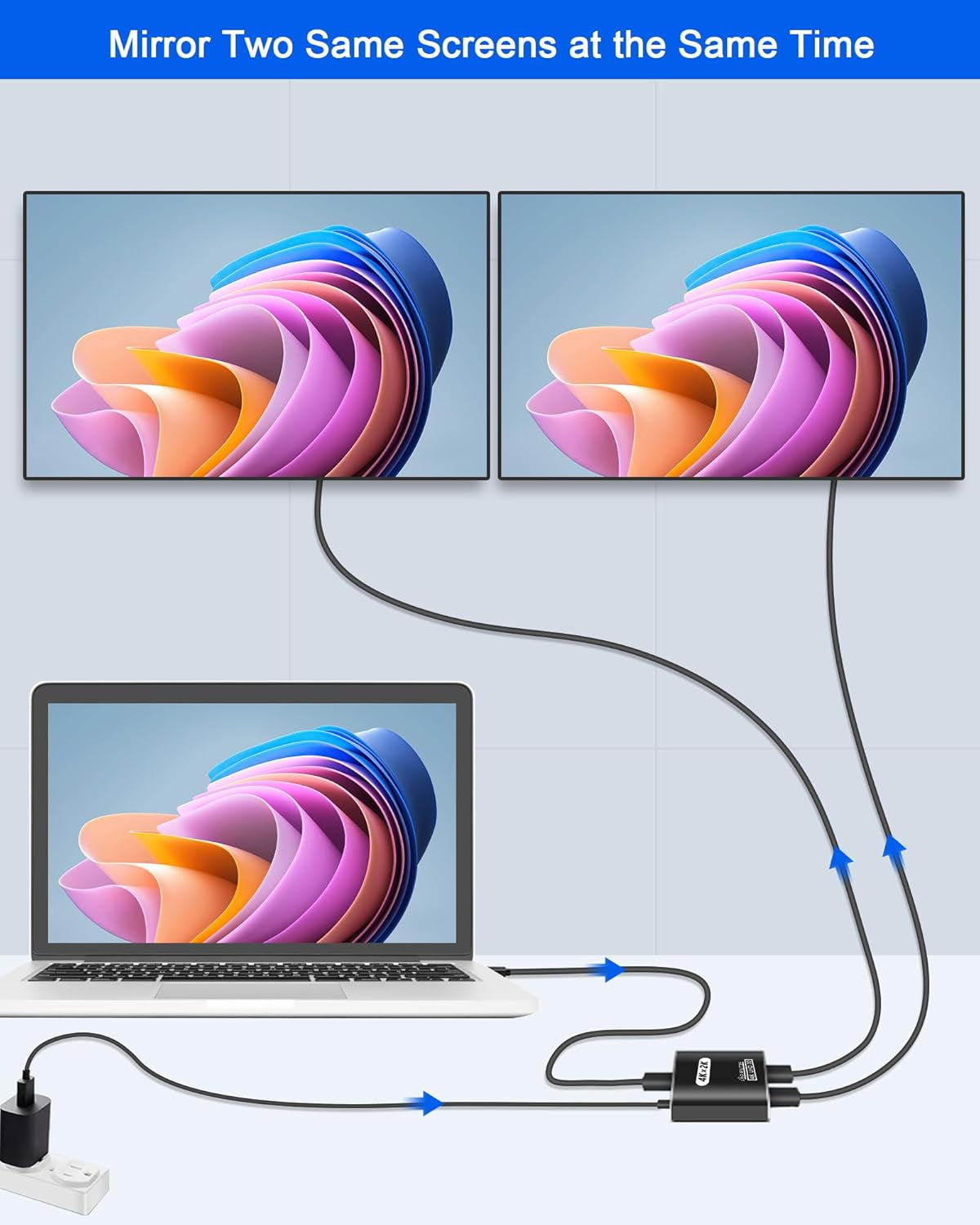4K HDMI Splitter 1x2 for Dual Monitors, Aluminum Design, Supports 3D and Full HD 1080P, Compatible with PS4, Fire Stick, and HDTV