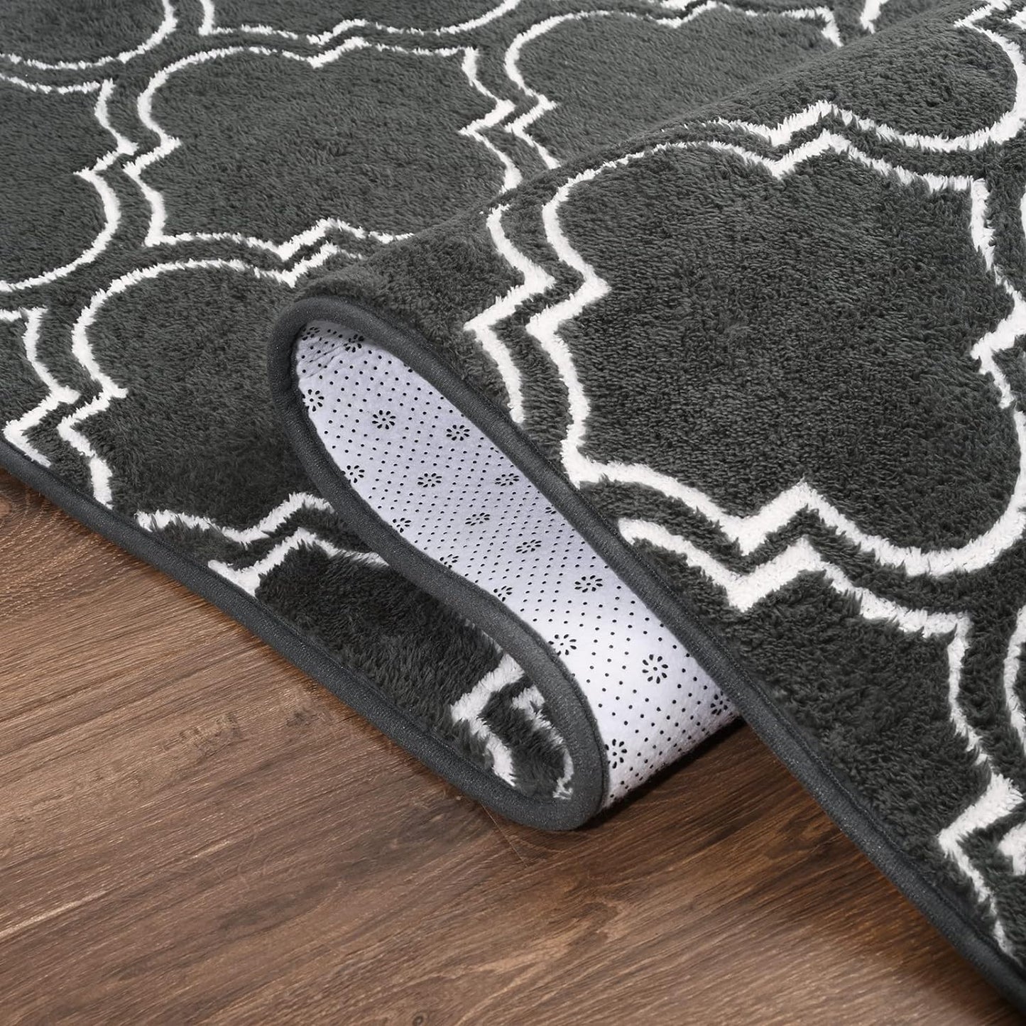 Shag Area Rug, 4' x 6' Soft Trellis Design for Bedroom and Living Room, Memory Foam Indoor Carpet, Gray/White