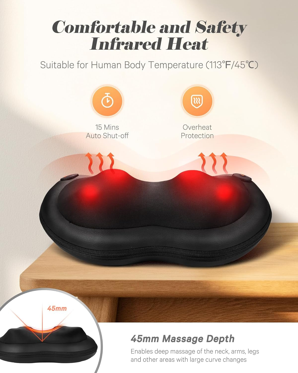 3D Deep Tissue Neck and Back Massager Pillow with Heat for Pain Relief and Relaxation, (Black)