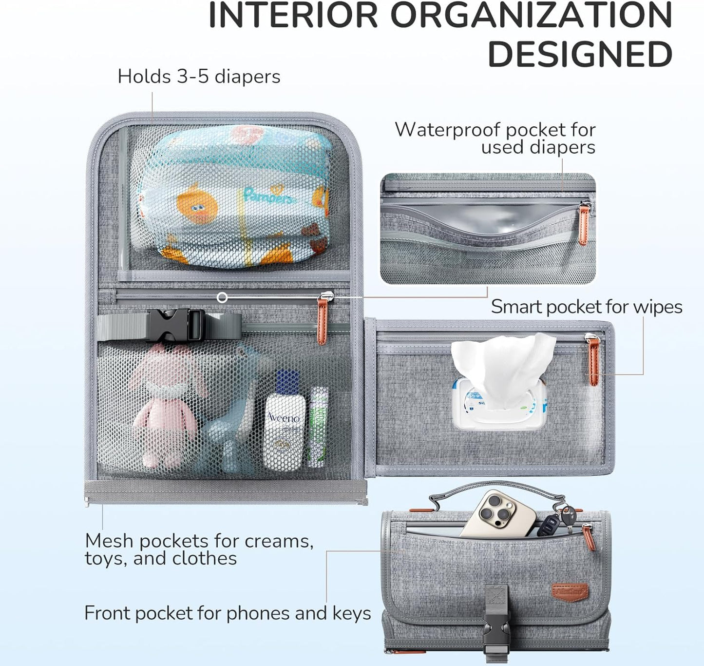 Portable Diaper Changing Pad - Baby, Detachable Travel Changing Pad, Baby Wipes Pocket