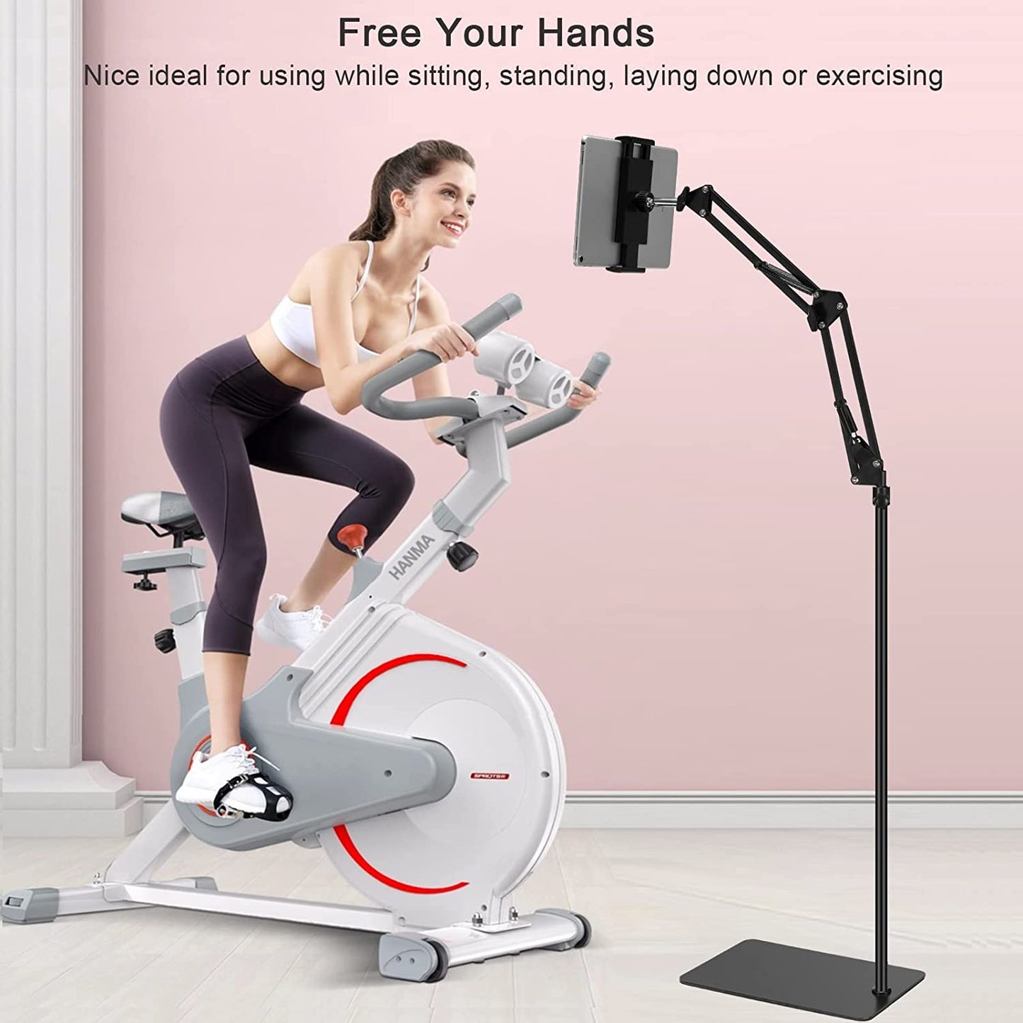 Adjustable Universal 360-Degree Rotatable Metal Tablet Holder, Tablet Floor Stand, Phone Stand for Ipad/Iphonex/Ipad Pro or Other 4.7~12.9 Inch-Screen Devices (Black)