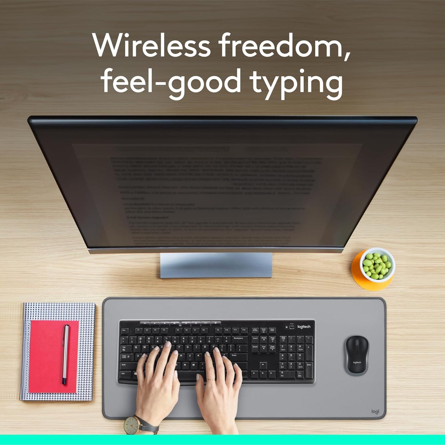 Wireless Keyboard and Mouse Combo for Windows - 2.4 GHz Connectivity, Compact Design, 8 Multimedia and Shortcut Keys, 2-Year Battery Life