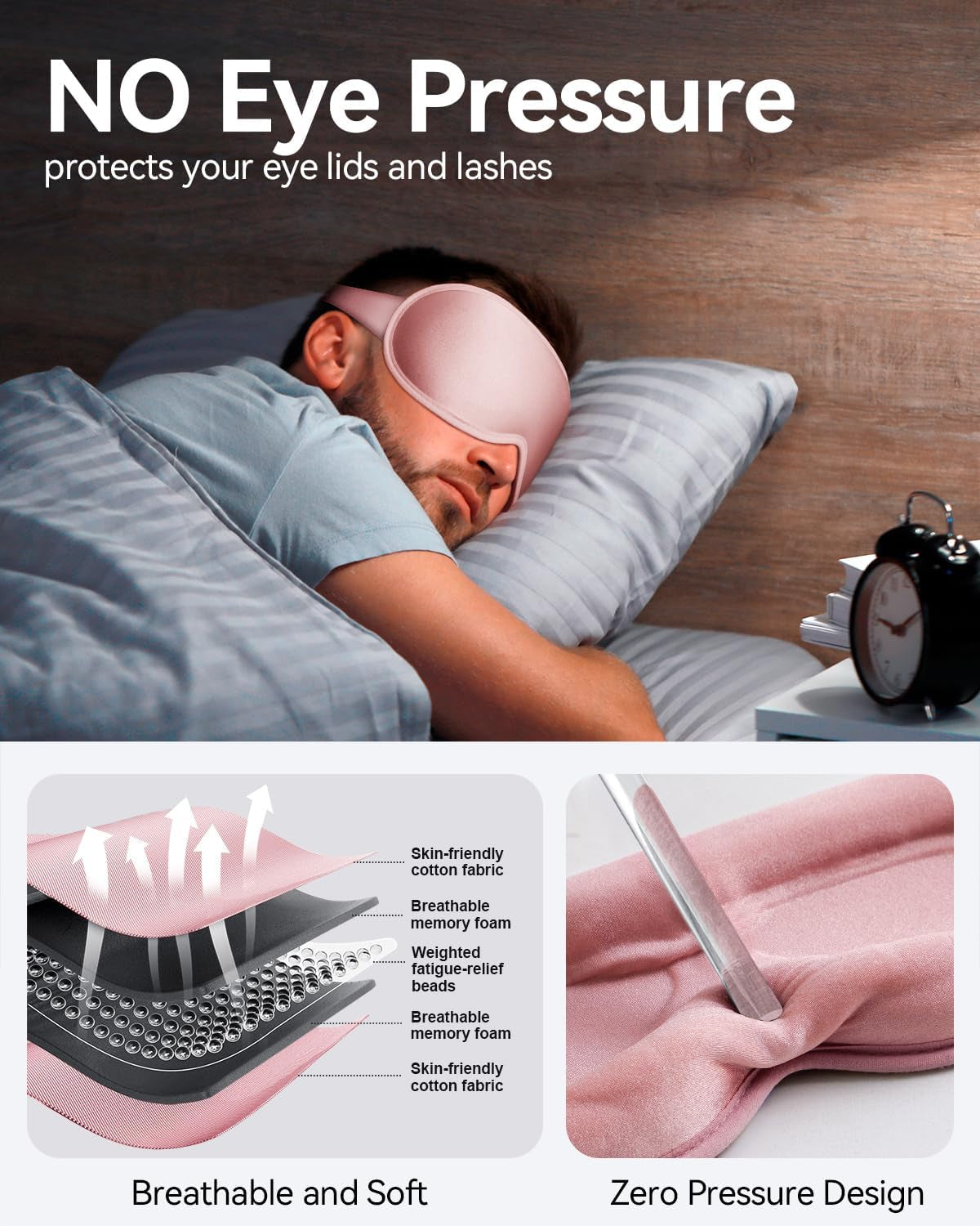 3D Contoured Weighted Sleep Mask for Men and Women - Light Blocking Soft Memory Foam for Travel and Night Shift Comfort (Pink)