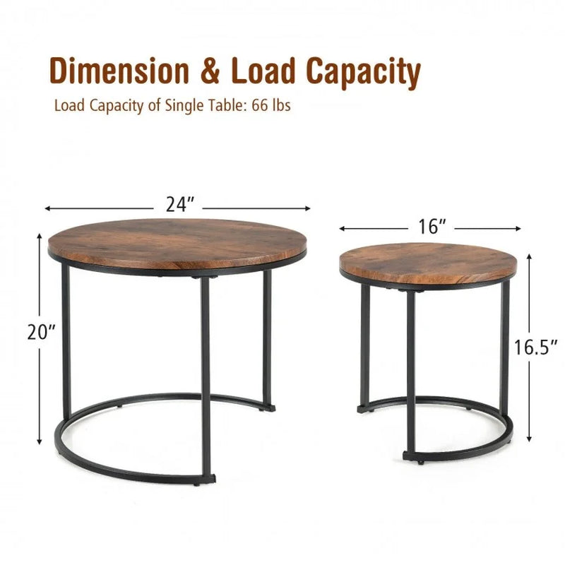 Set of 2 Contemporary Round Stacking Nesting Coffee Tables