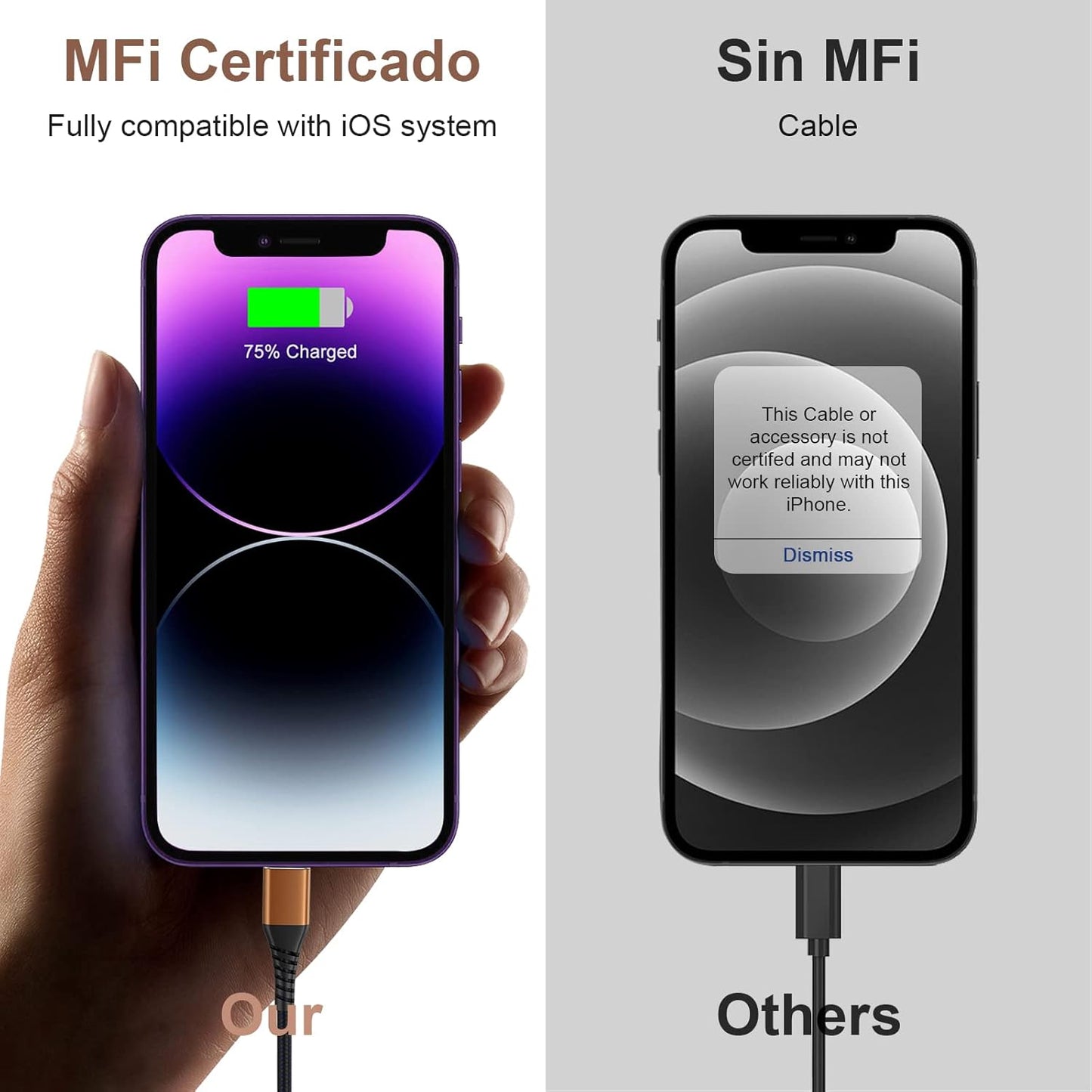 Apple MFi Certified 2-Pack Lightning Charging Cables for iPhone and iPad (1ft, Brown) - Fast Charging Compatible with iPhone, iPad Mini/Air