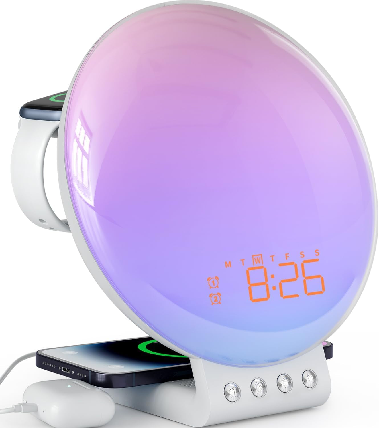 Sunrise Alarm Clock for Deep Sleepers - Sunrise/Sunset Simulation, Dual Alarms, Natural Sounds, Snooze Function, FM Radio, 7-Color Night Light