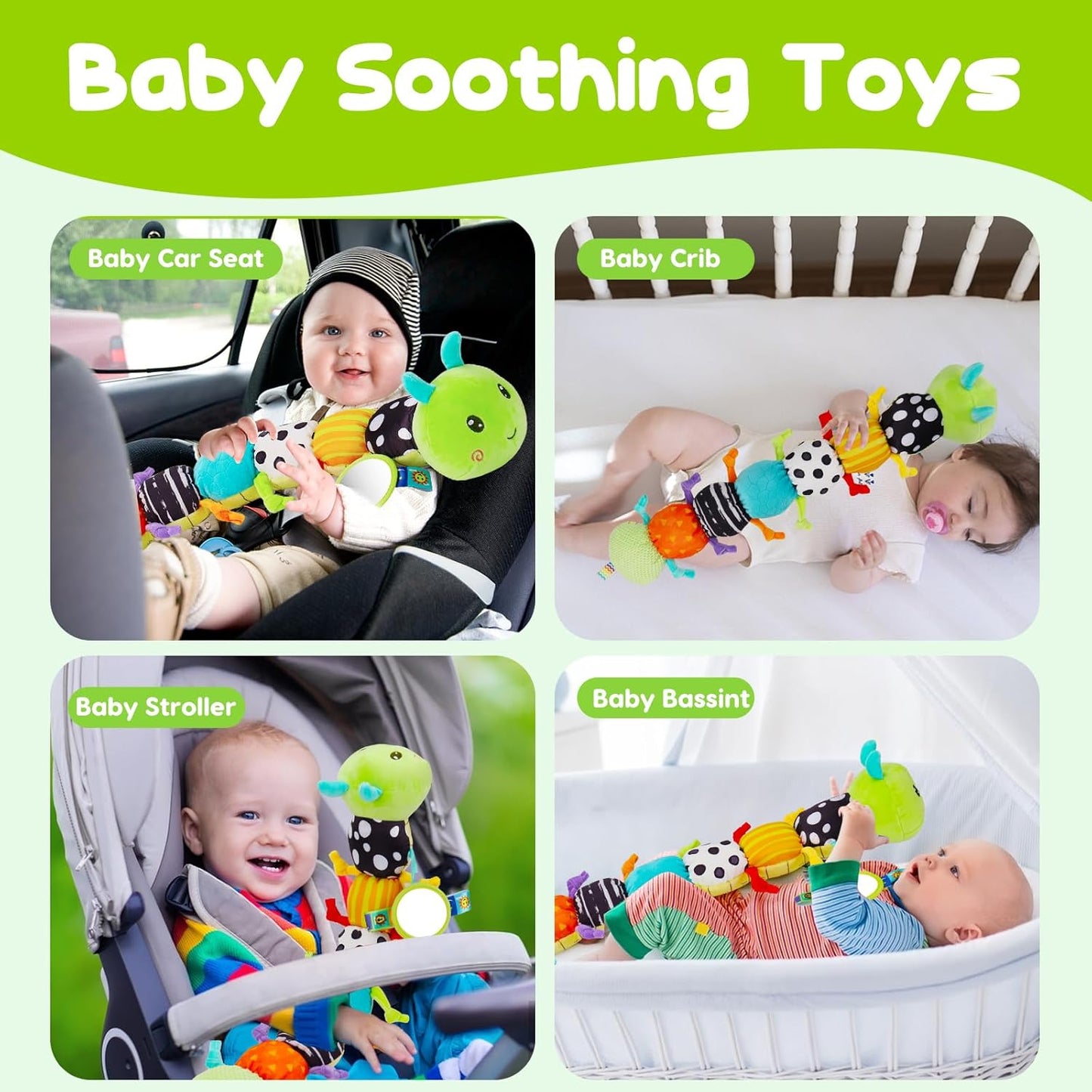 Caterpillar Musical Plush Toy for Infants 0-12 Months - Multi-Sensory Crinkle, Teether, and Rattle Features