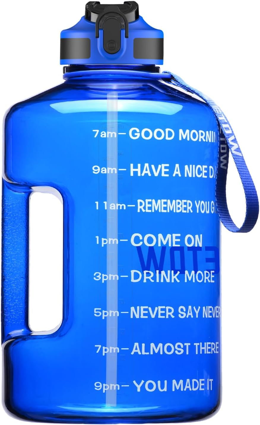74OZ BPA-Free Gallon Water Bottle with Straw and Time Marker, Leakproof Fitness Container with Handle