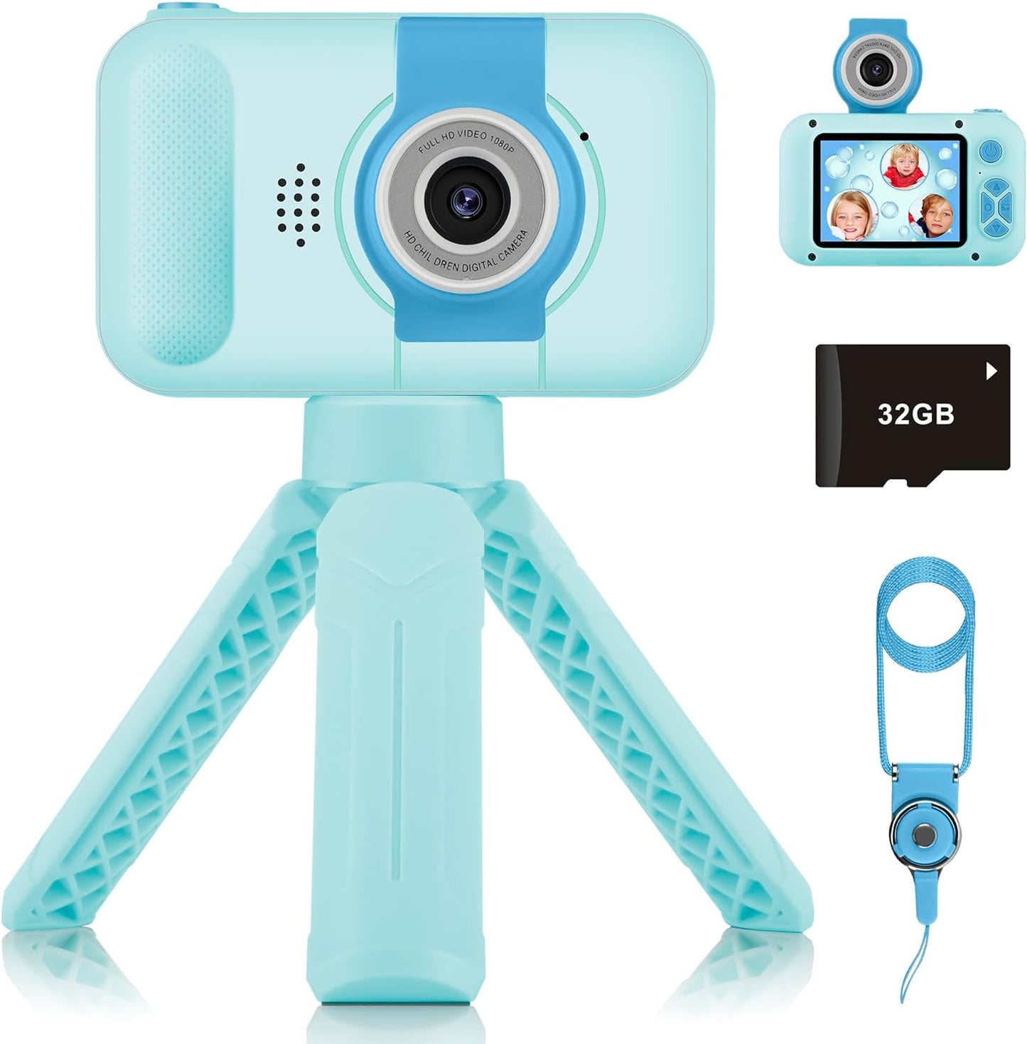 Digital Camera for Kids with 2.4-Inch IPS Screen, 180° Flip Lens, and Built-in Games - Gift for Ages 4-11