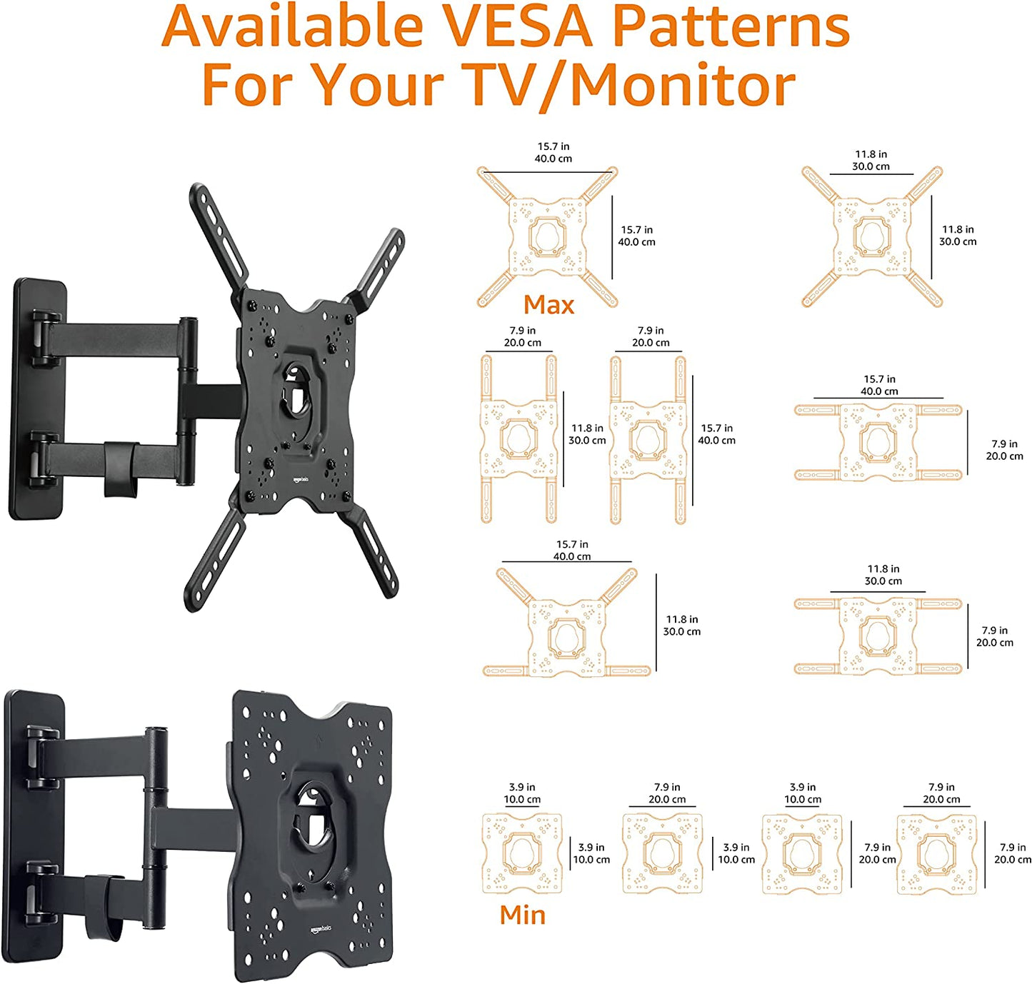 Articulating Full Motion Wall Mount for 26-55 Inch TVs and Flat Panels up to 80 lbs, Black