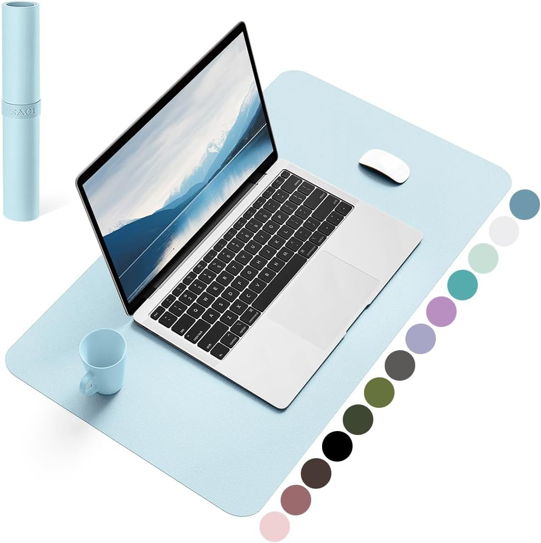 Non-Slip Waterproof PVC Leather Desk Pad, Ultra-Thin Large Mouse Pad, Easy-Clean Writing Mat (Olive Green, 31.5" x 15.7")