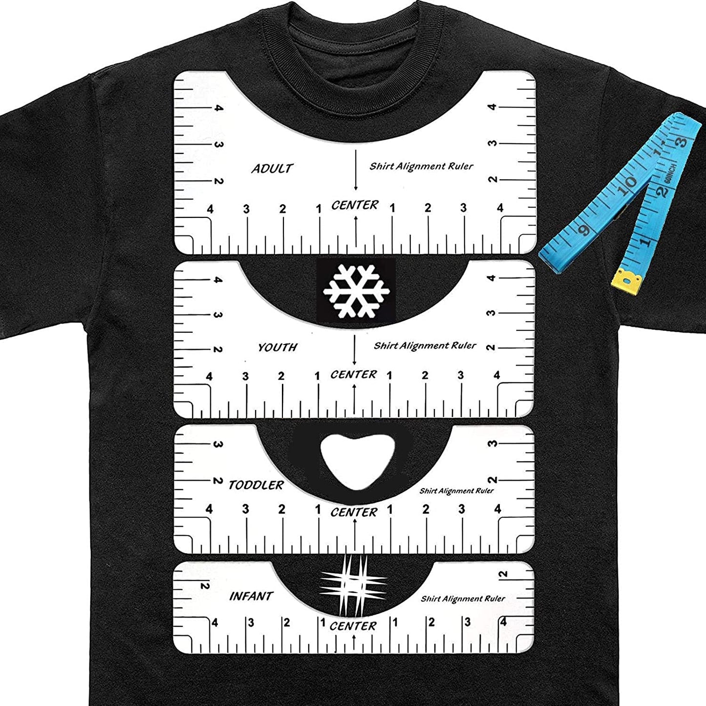 5 Pack T-shirt Ruler Guide for HTV Vinyl Heat Transfer Vinyl and Sublimation, T-Shirt Alignment Tool for Cricut,