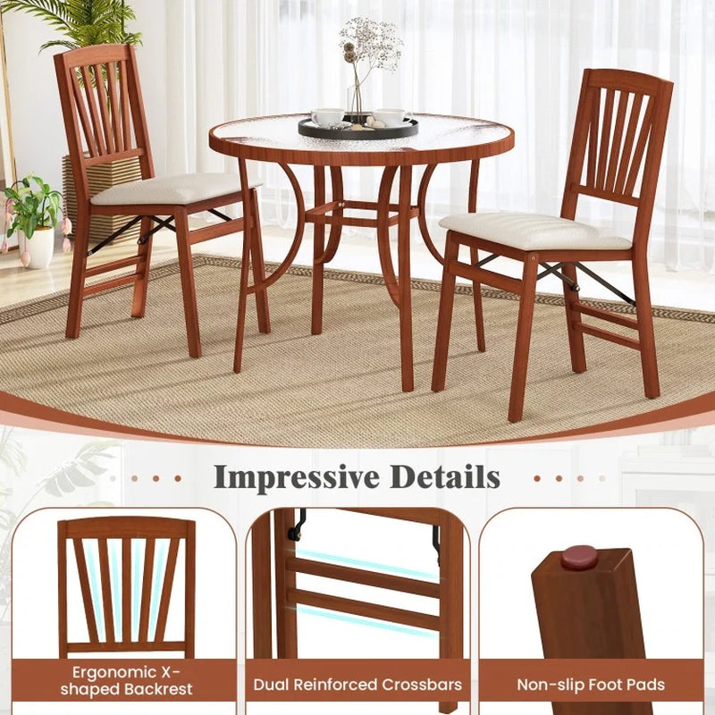 Set of 2 Folding Dining Chairs with Padded Seats and Rubberwood Frames